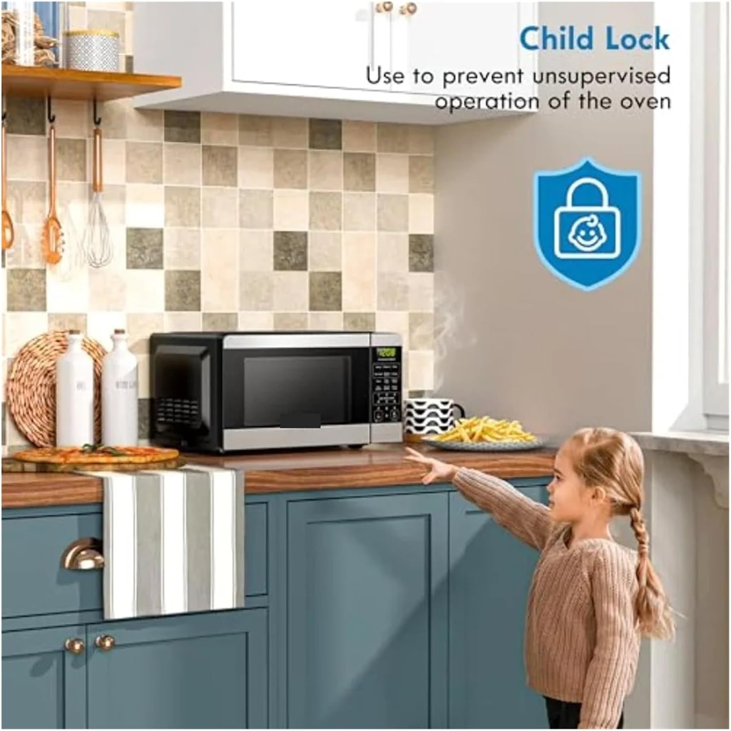 Countertop Microwave With 6 Auto-Preset Menus Child Lock Defrost Express Cooking 900 Watt 0.9 Cu Ft Stainless Steel