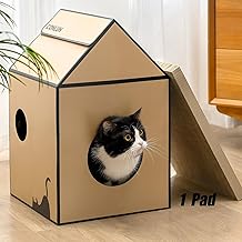 Conlun Maison pour Chat en Carton avec Griffoir et Herbe à Chat, Facile à Assembler, Idéale pour Décorer Votre Intérieur, Parfaite comme Cadeau d'anniversaire pour Votre Félin