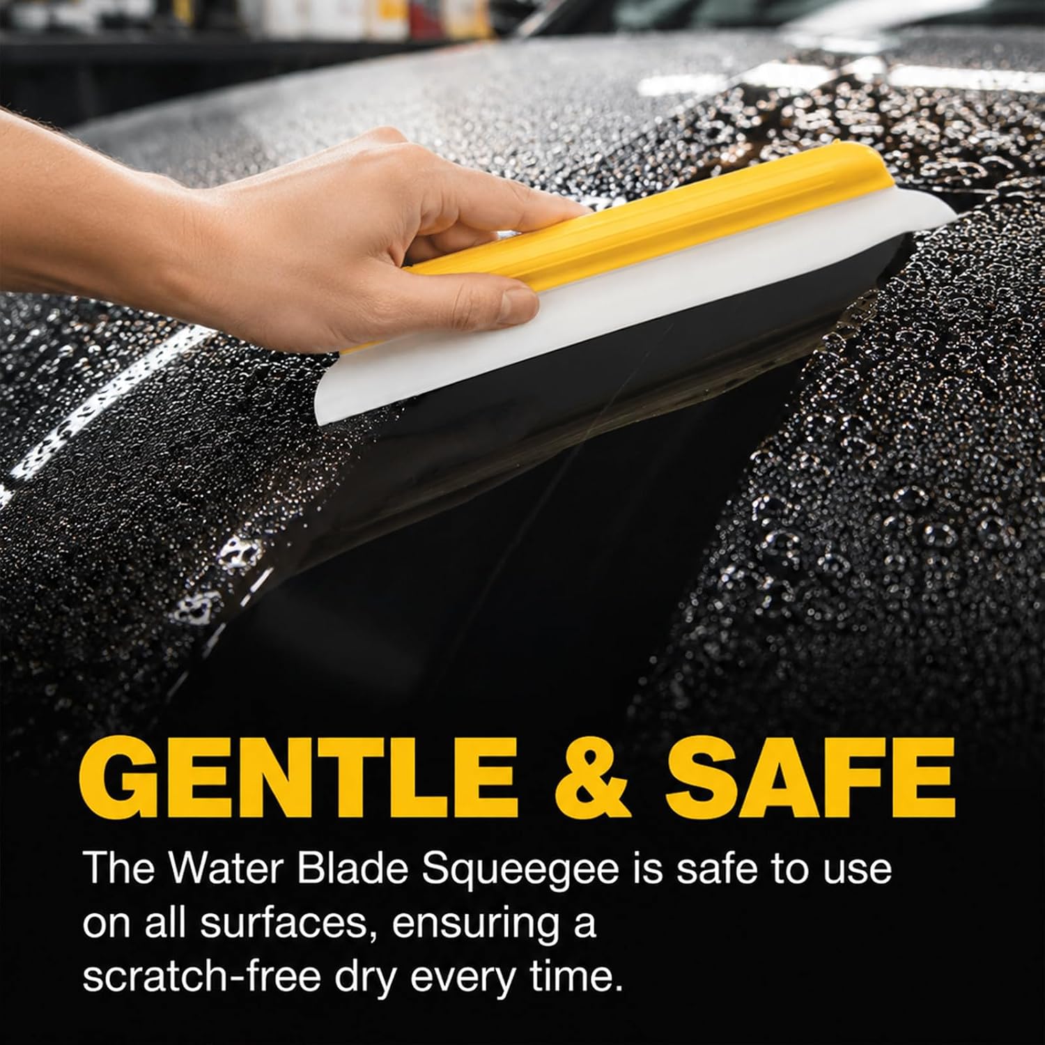 1 Pack 14 Inch Car Drying Squeegee, Yellow Flexible Silicone Water Blade for Window Shower, Auto T-Bar Rubber Wiper for Windshield & Bathroom