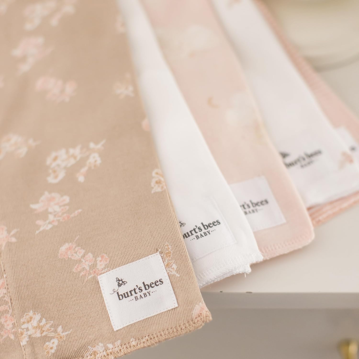 Burts Bees Baby Infant Burp Cloths, 100% Organic Cotton Extra Absorbent Soft Fabric Drool Cloths, 5-Pack Newborn Must-Have Essential Large Burping Cloths, One Size 17 x 11.75 Inches - Image 4