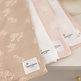 Burts Bees Baby Infant Burp Cloths, 100% Organic Cotton Extra Absorbent Soft Fabric Drool Cloths, 5-Pack Newborn Must-Have Essential Large Burping Cloths, One Size 17 x 11.75 Inches