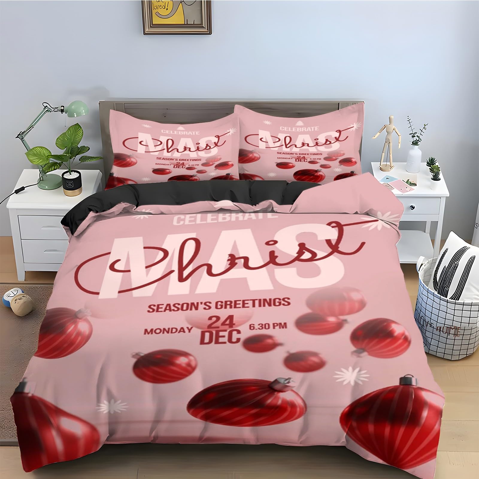 Parure de lit nouvelle année 200x200 à motif boules colorées pour chambre d'amis chaleureuse