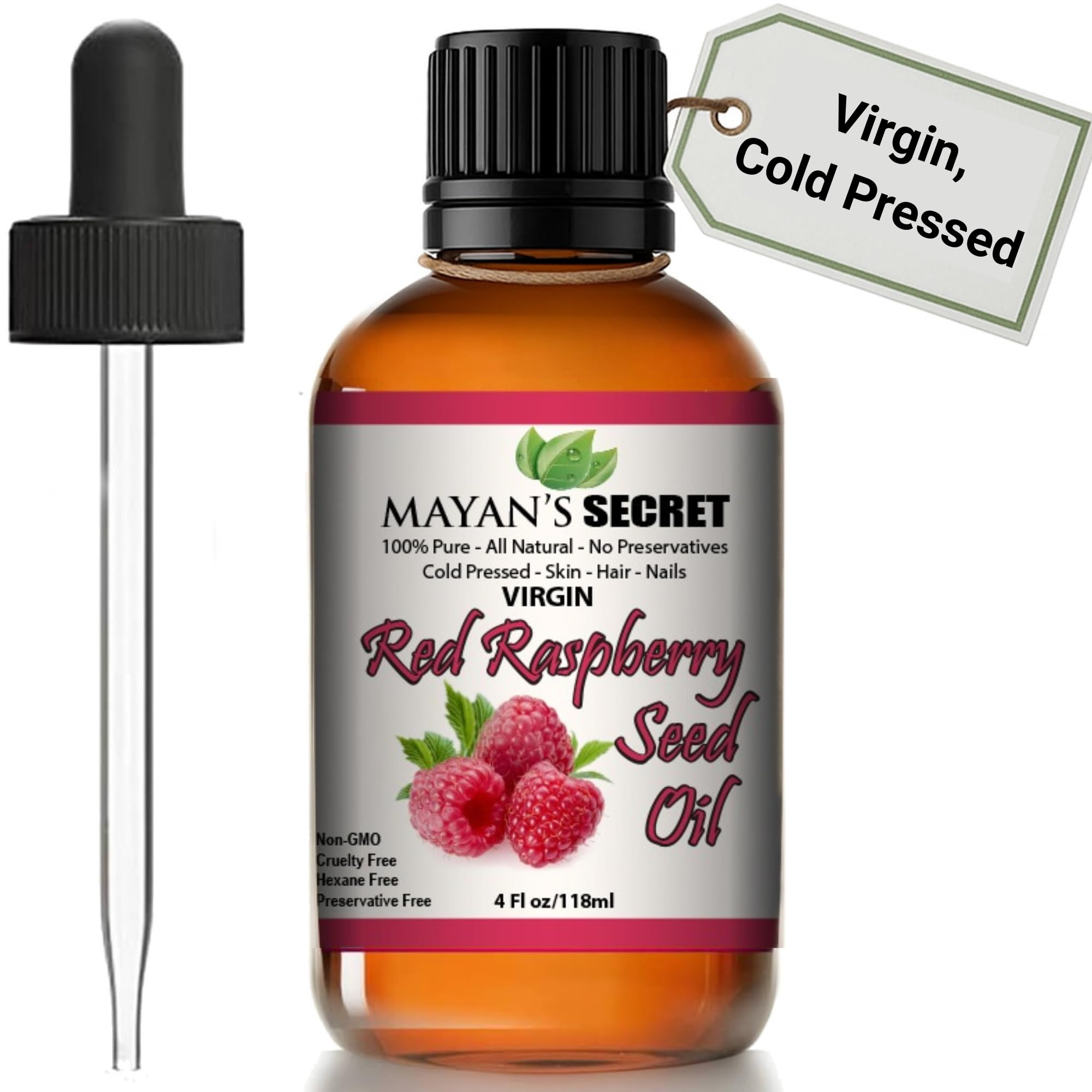 Mayan's Secret Oli vettori e essenziali puri per la cura di pelle, capelli e corpo, idratante viso e anti-invecchiamento (semi di lampone rosso, 113 ml)