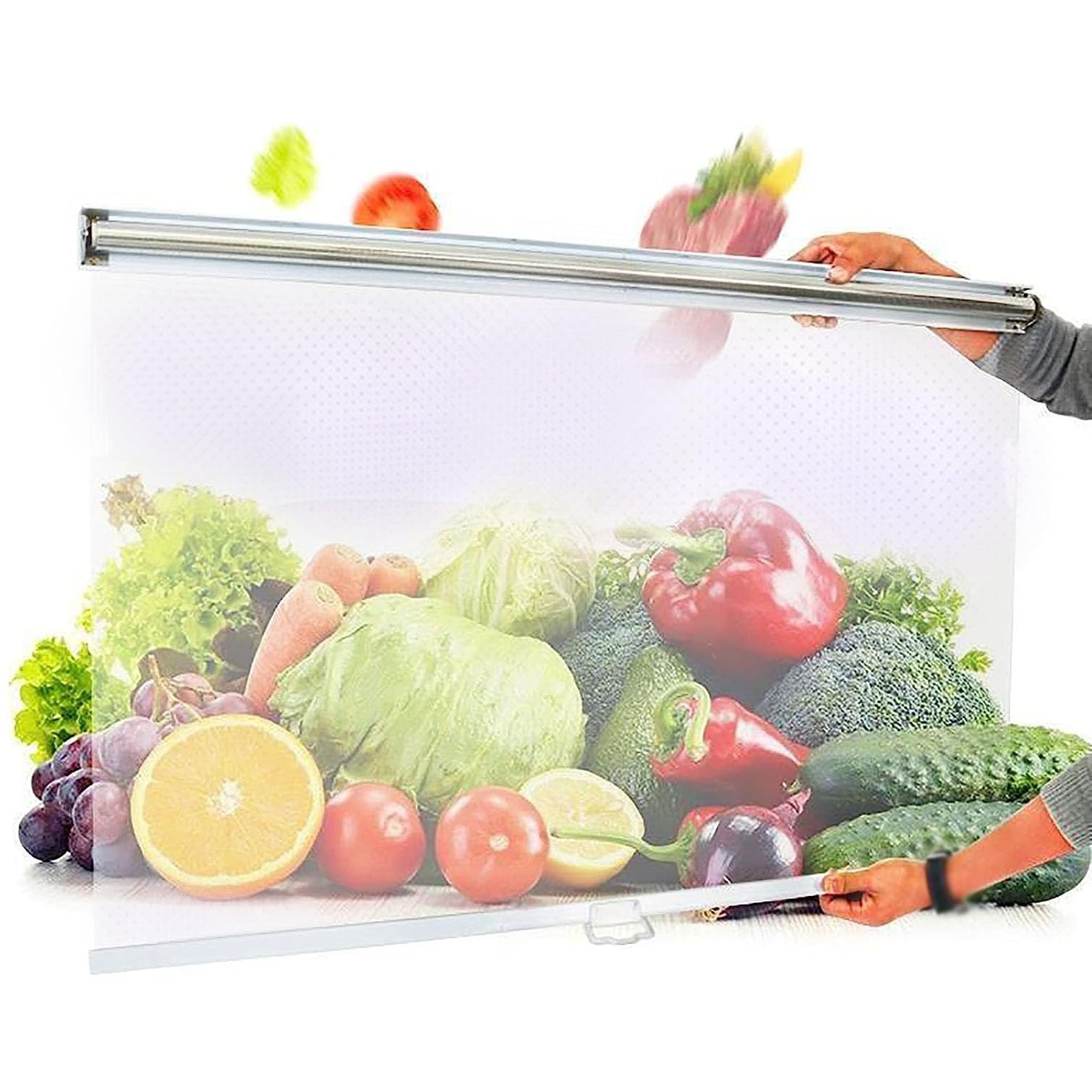 Cortina de polietileno antipolvo para proteger frutas frescas en exhibidores
