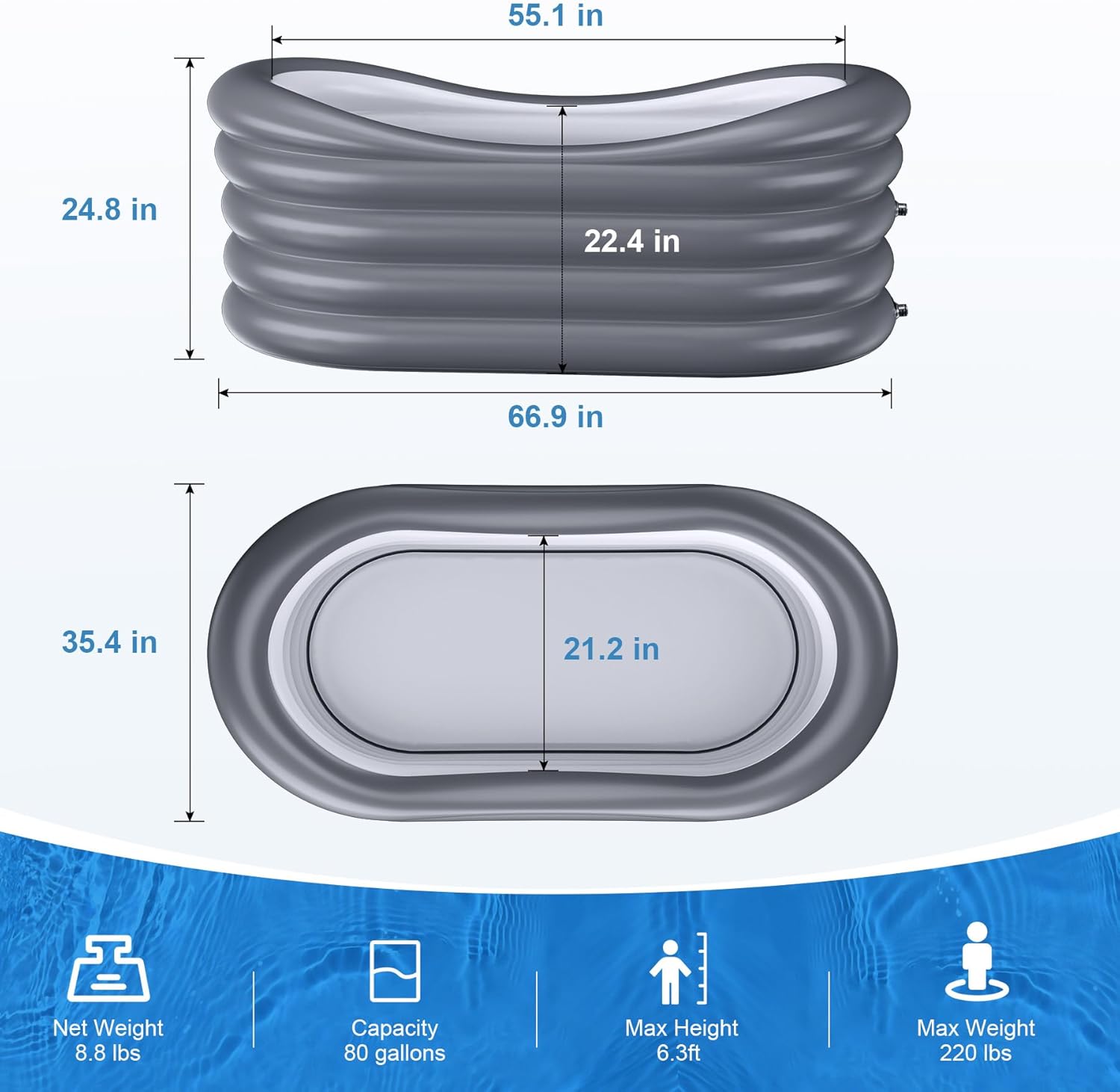 BINYUAN Inflatable Bathtub for Adults - Portable Collapsible Spa Tub with Electric Pump, Hot & Ice Bath Design, Foldable for 1-2 People, Durable PVC - Easy Inflate