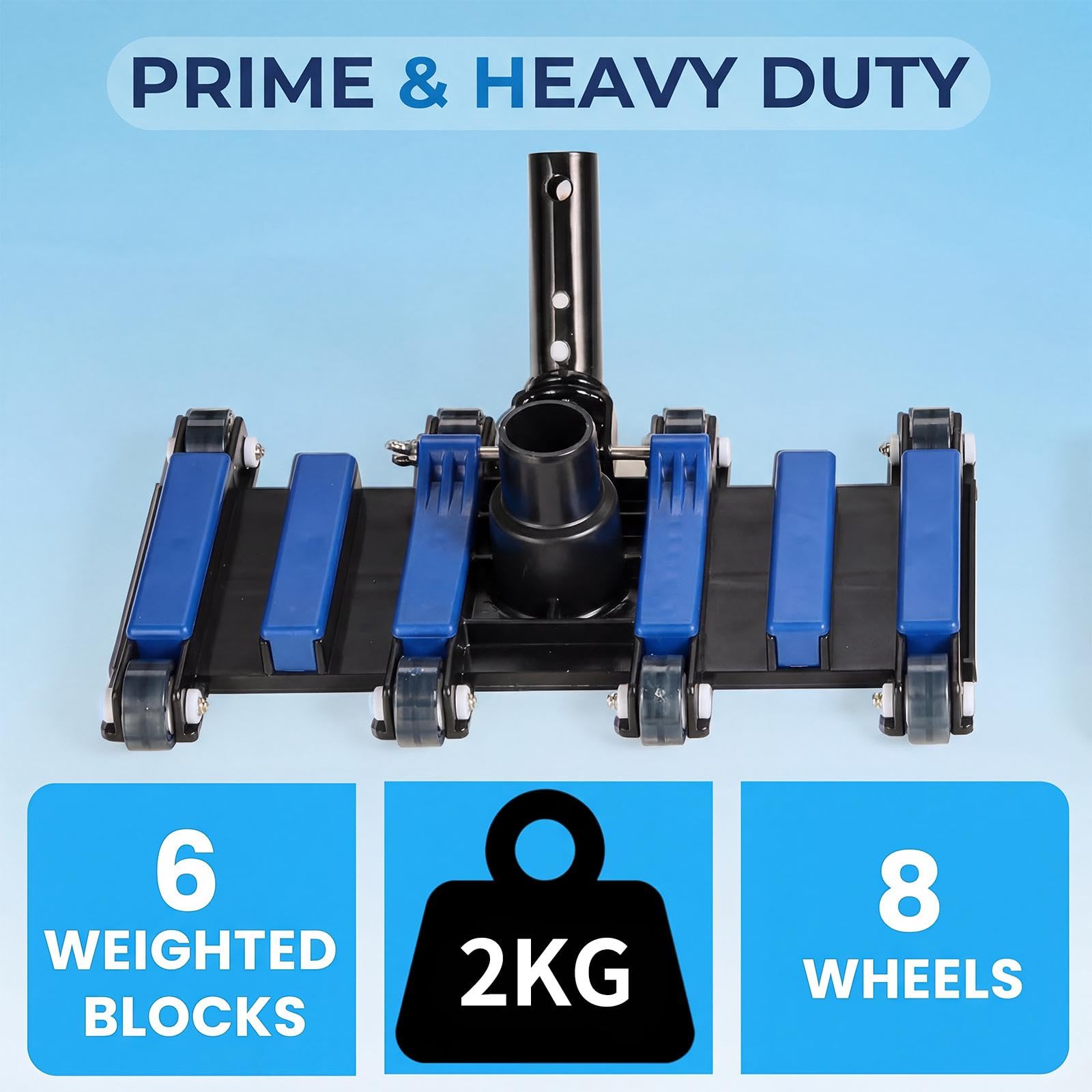 POOLAZA Aspiratore manuale commerciale per piscina con ruote, 35 cm di larghezza extra e aspiratore per piscina a carico pesante flessibile ponderato per una pulizia profonda e accurata senza sforzo
