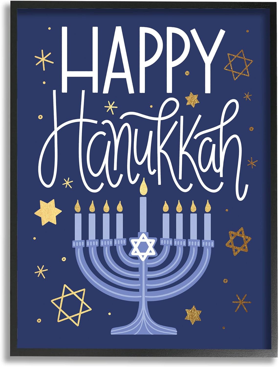 Stupell Industries Happy Hanukkah Blue Menorah Pattern Giclee Framed Wall Art, Design by Taylor Shannon Designs