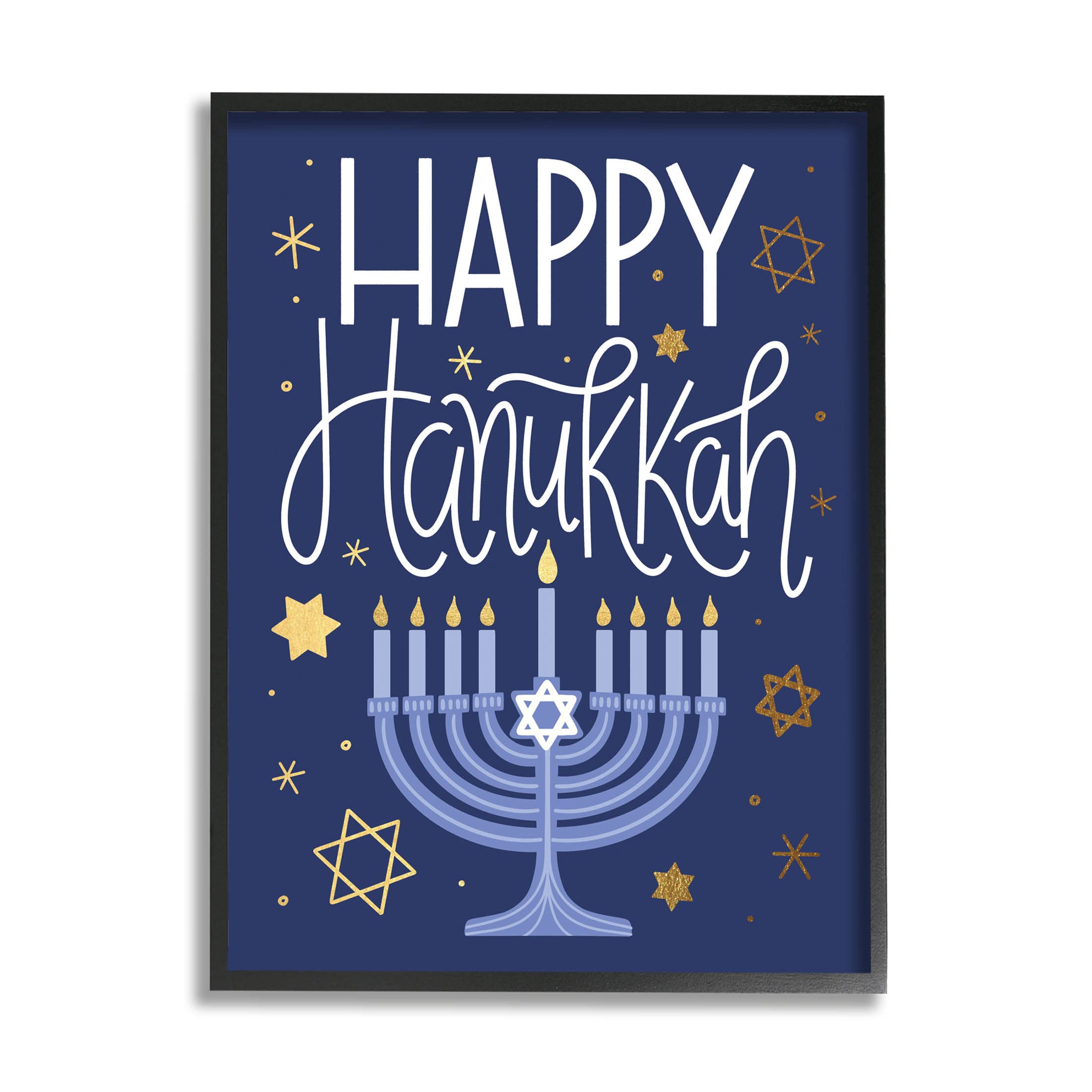 Stupell Industries Happy Hanukkah Blue Menorah Pattern Giclee Framed Wall Art, Design by Taylor Shannon Designs