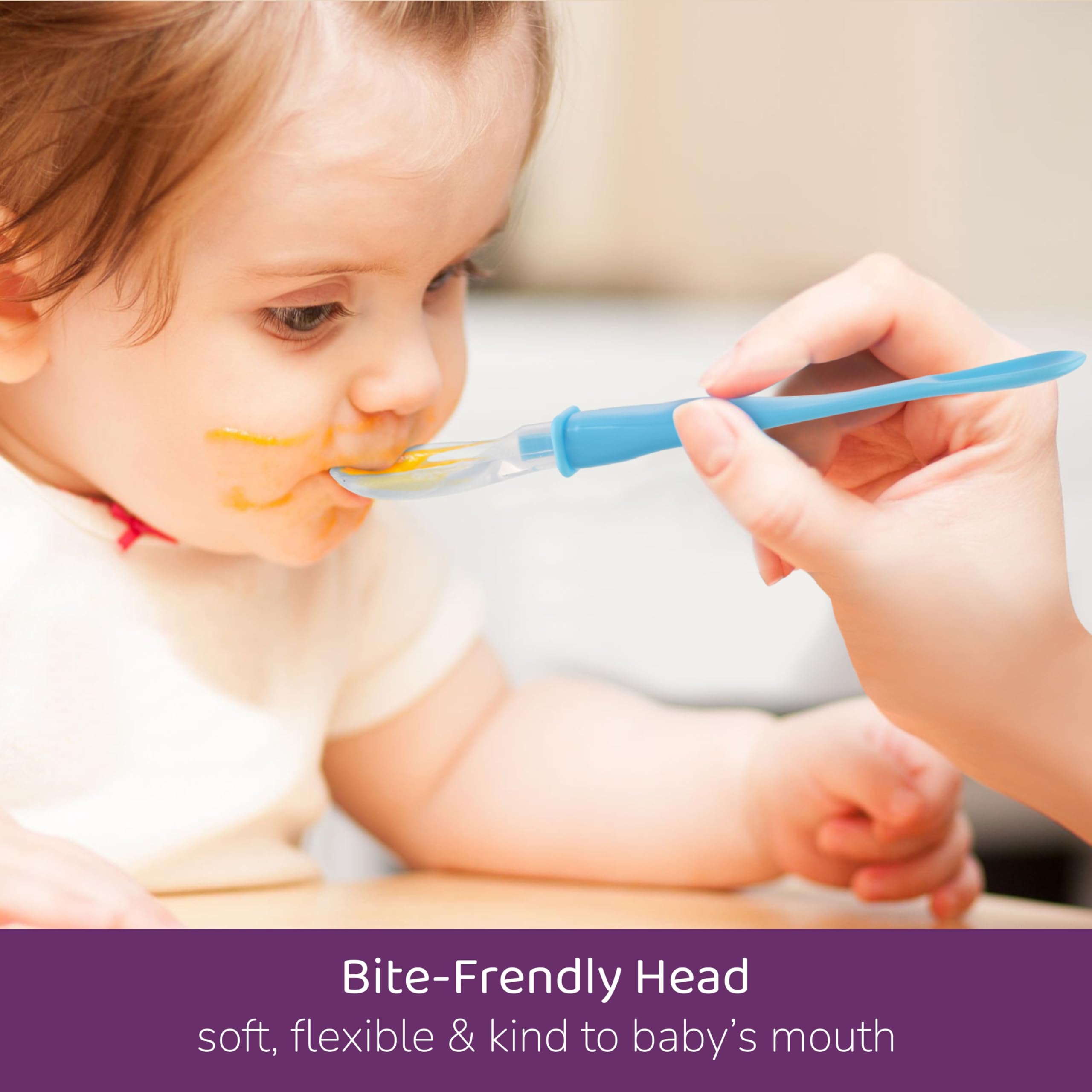 BeeBaby 3-in-1 Fun Weaning Silicone Spoon Set | Dual End Baby Feeding Spoon for Newborns & Infants | Soft BPA Free Silicone, Gentle on Gums, Easy Grip Handle β Pack of 2 (Blue) 2
