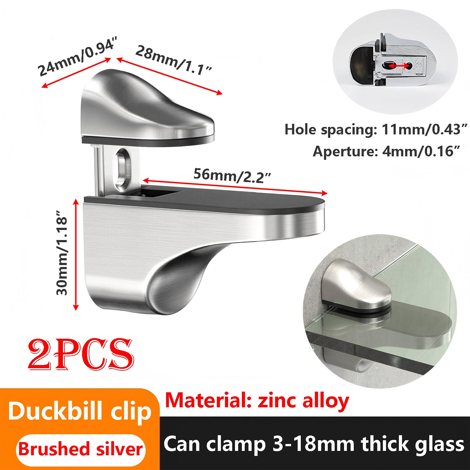 Ctyjia 2 PCS Adjustable Glass Shelf Brackets, Glass Clips, Zinc Alloy Glass Shelf Support, Glass Clamp Bracket - Image 2