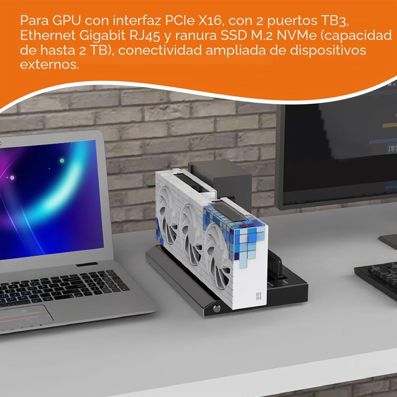 Estación de Acoplamiento GPU Externa, Acoplamiento GPU USB4.0 40Gbps Thunderbolt3 con TB3x2,Gigabit RJ45,M.2 NVMe, PCIe 3.0 X4, Soporte Daisy Chain, Fuente de Alimentación ATX/SFX