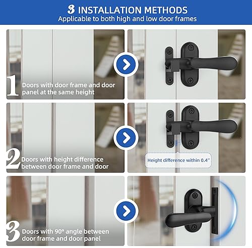Miniatura 3 de Paquete de 2 pestillos de baño abatibles de 360 grados para puerta interior, 3 métodos de bloqueo de acero inoxidable para puerta de granero,