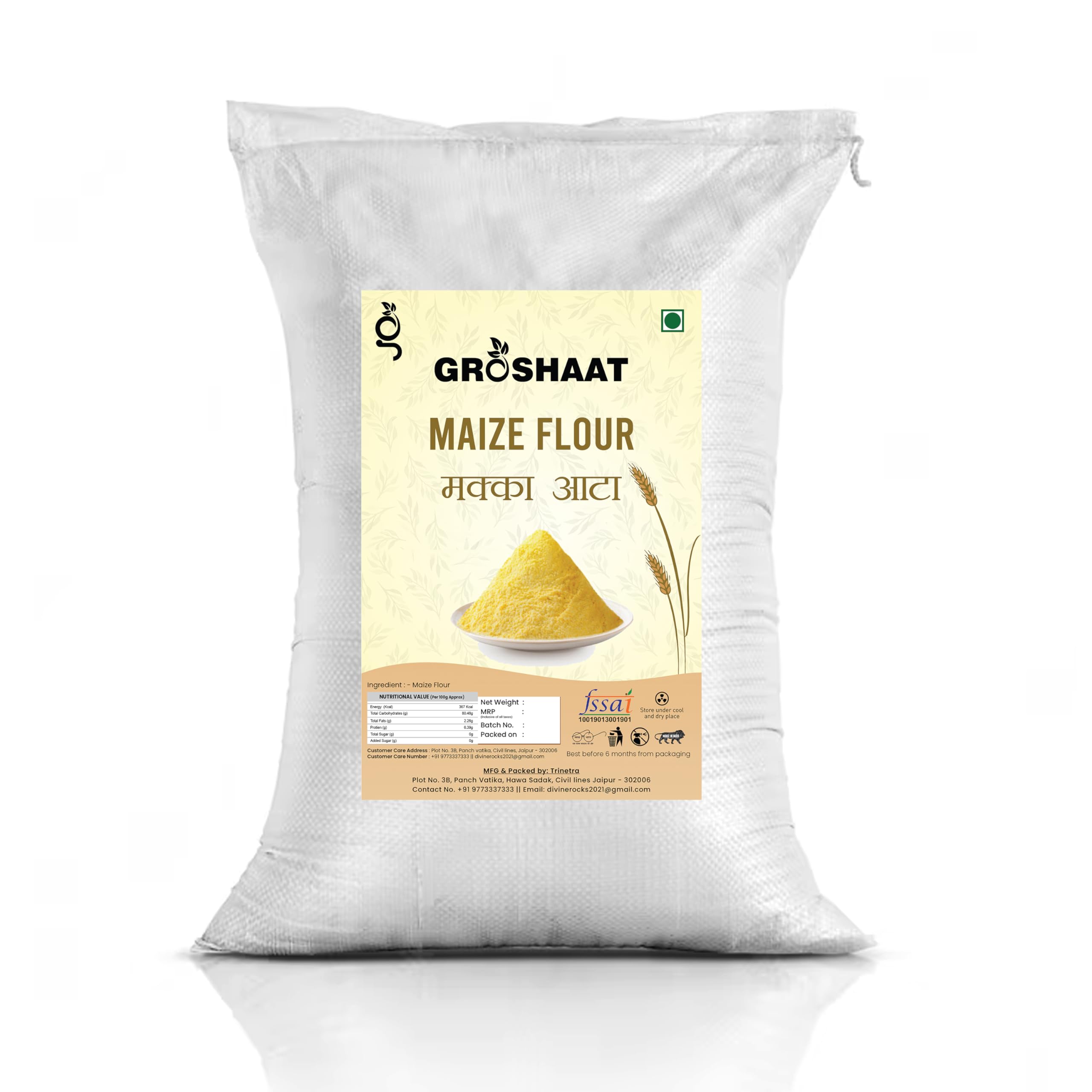 Groshaat Makka Atta (Maize/Corn Flour)- 10Kg Pack Rich in VitaminB12, Energy enhancer, Rich in solublefiber, Aids In digestion