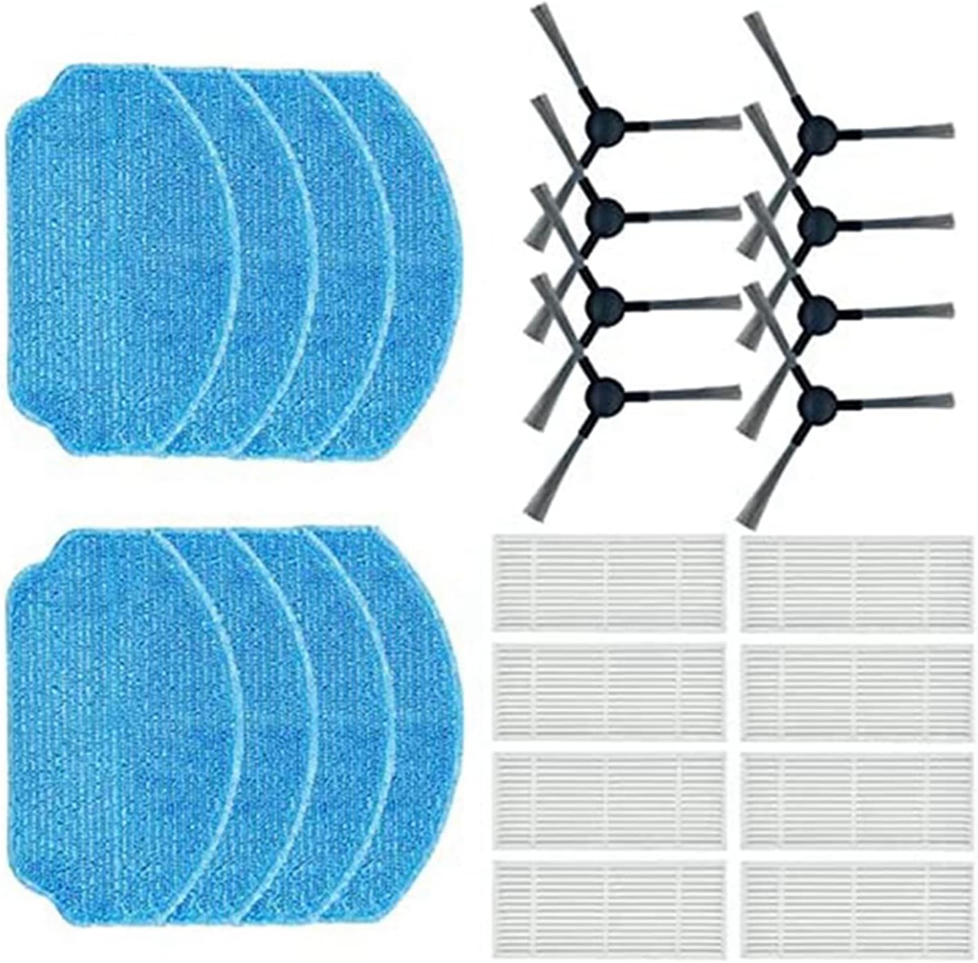 Replacement Kit Compatible with Robot Vacuum Cleaner MAMNV BR150/BR151, for ZCWA BR150/BR151, for ONSON BR150/BR151, 8xSide Brush 8xFilters 8xMop Pads