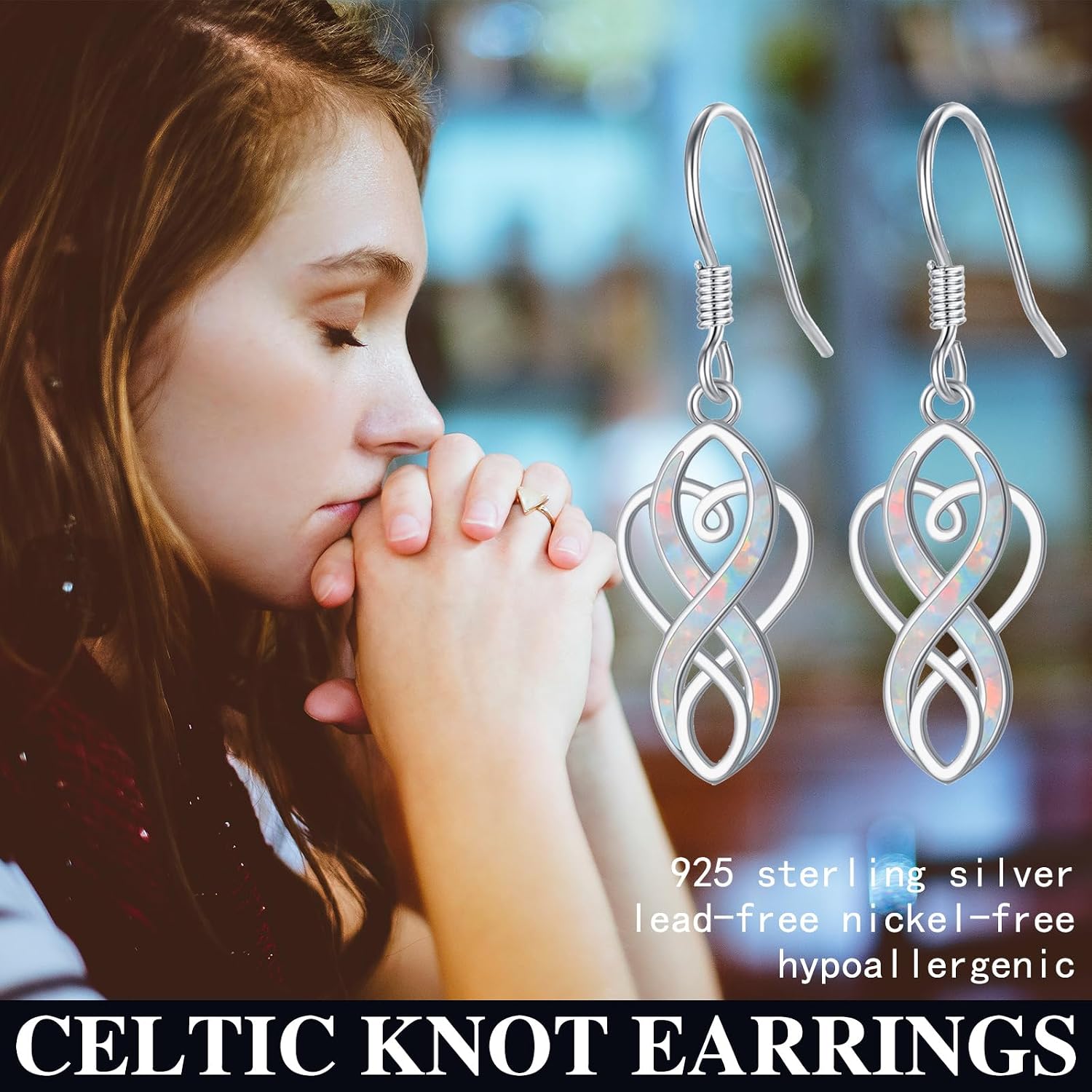Celtic Knot Earrings 925 Sterling Silver Opal Irish Dangle Earrings Irish Jewelry Birthday Gifts for Women Girlfriend Mom