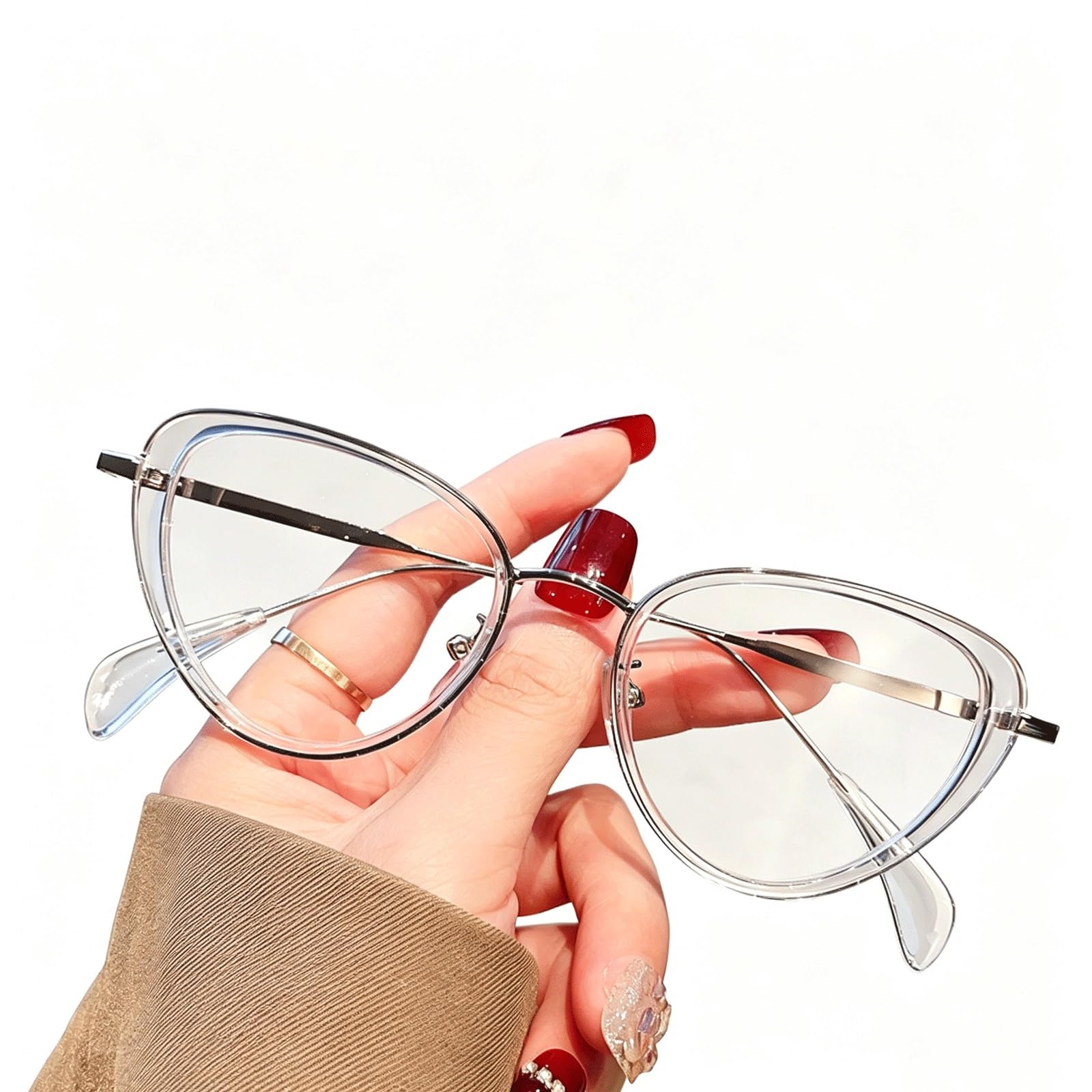 KLJUddGY Cateye Eyewear Frames Ultralight Reading Glasses Non Prescription Eyeglasses Full Rim Spectacles for Computer Modern Fashion(Silver)