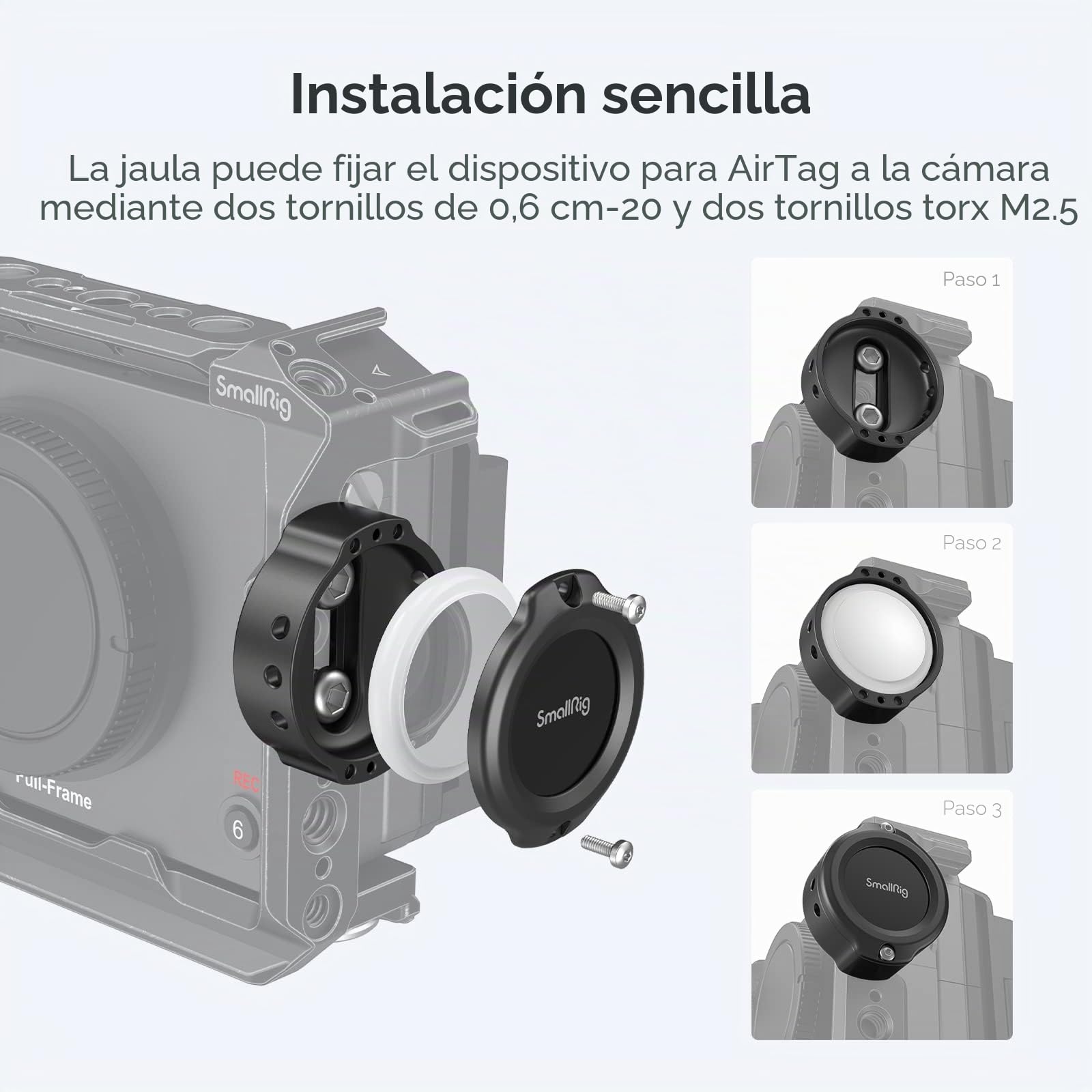SMALLRIG Cage para AirTag, AirTag Jaula Montaje Adaptador con Doble Tornillo de 1/4"-20 Compatible con Placa de Cámara y Jaula - MD4149