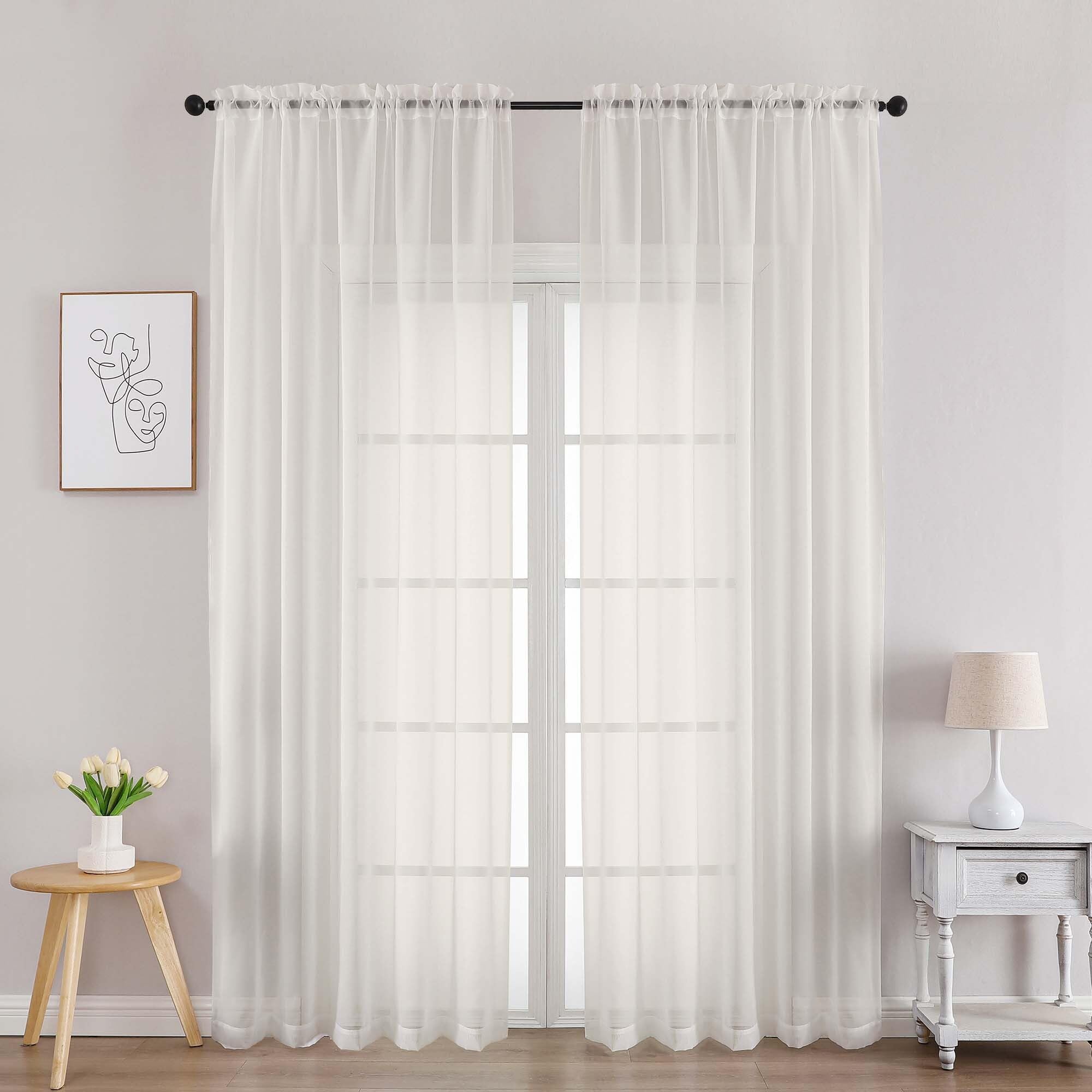 Chyhomenyc Ivory Sheer Curtains 90 Inches Long 2 Panels, Light Filtering Ivory Curtains for Living Room, Soft Gentle Voile Rod Pocket Bedroom Window Drapes, 59Wx90L Inch, 2PCS — image 1