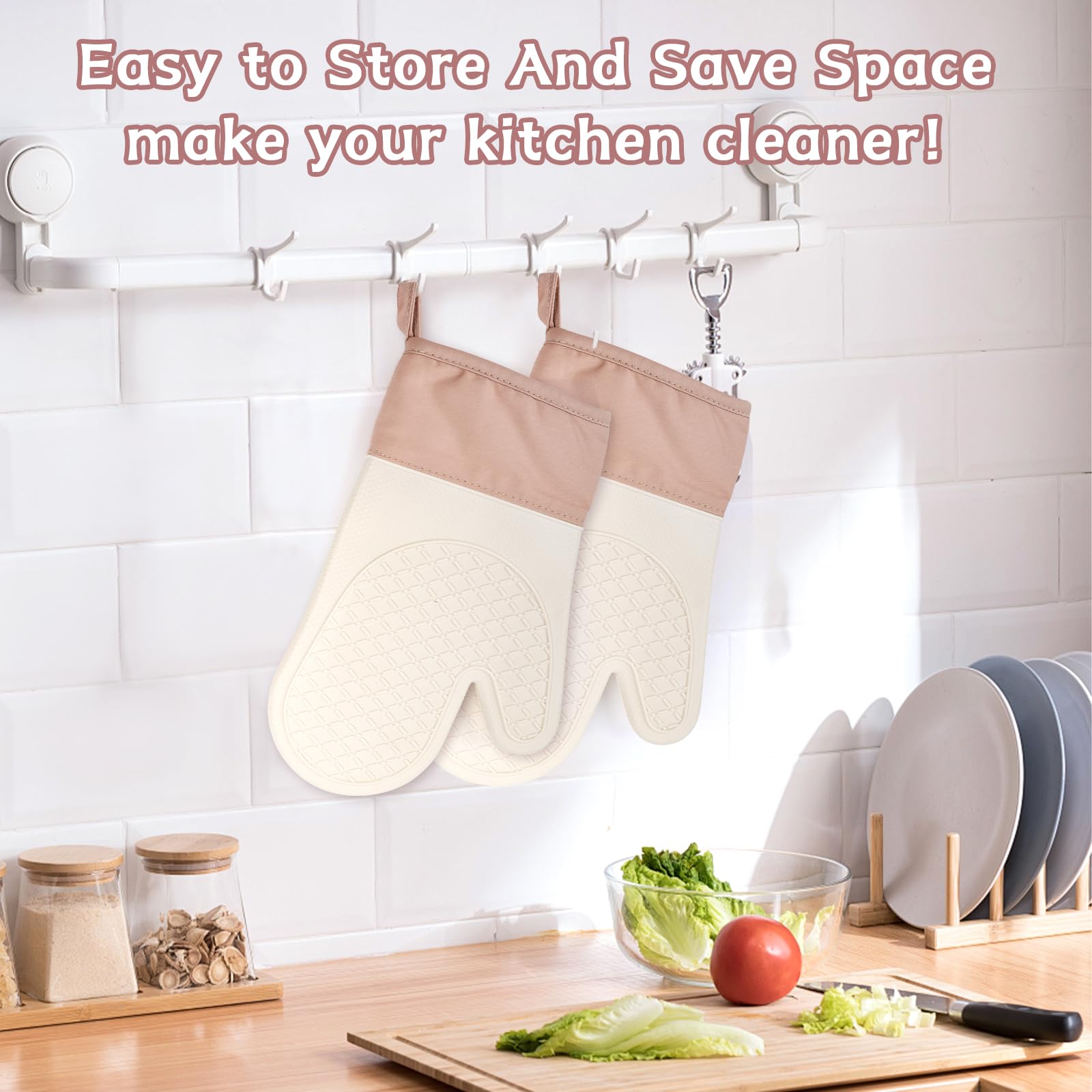 Gants De Four Résistants à La Chaleur | Paire Beige Antidérapante Cuisine