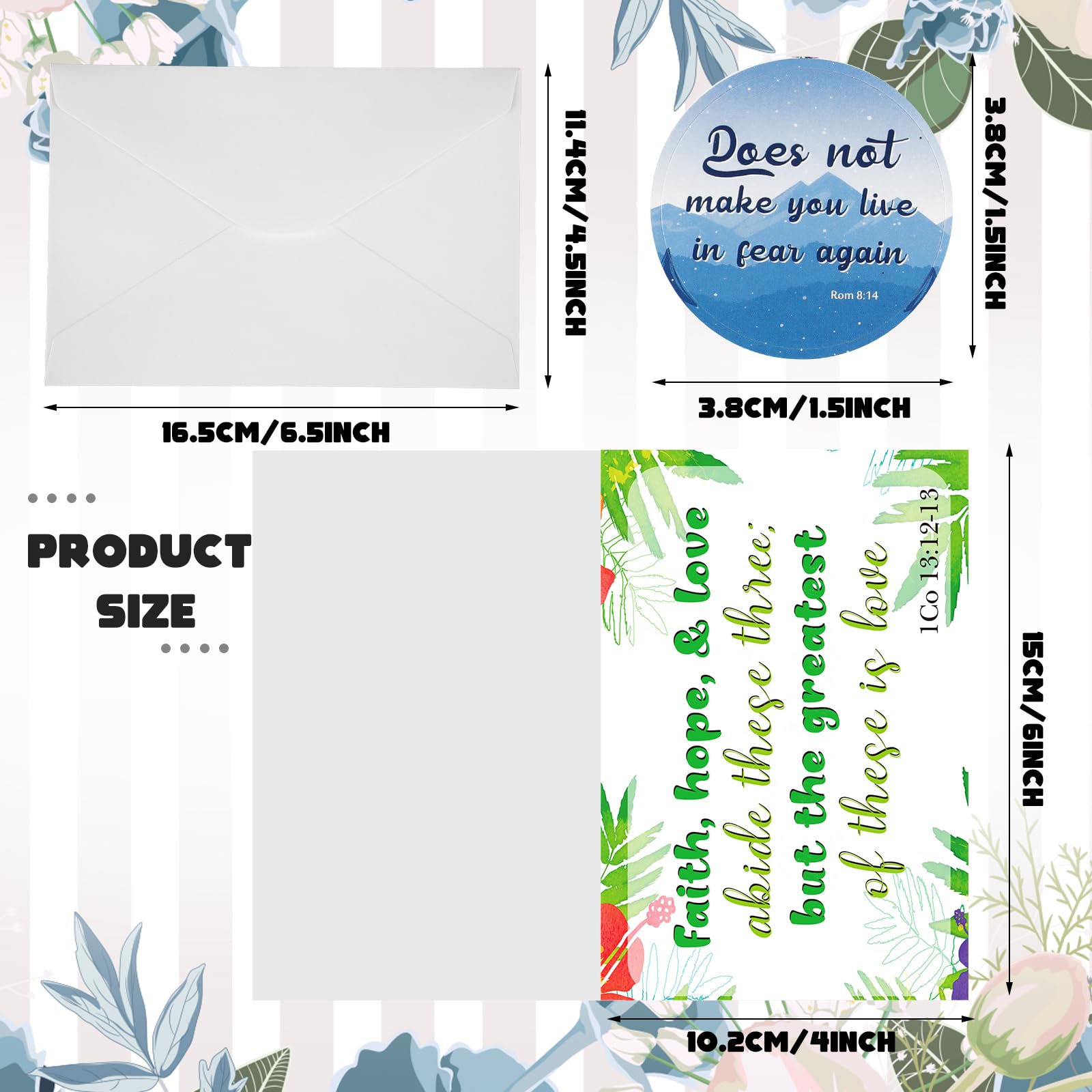 Outus Lot de 150 cartes de vœux avec versets de la Bible en vrac - Cartes de vœux inspirantes chrétiennes avec enveloppes - 10,2 x 15,2 cm - Versets de la Bible - 150 cartes de vœux religieuses avec