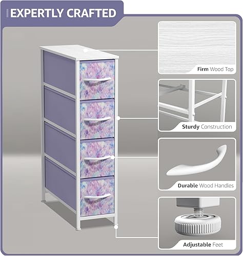 Miniatura 4 de Sorbus Cómoda Estrecha para Niños con 4 Cajones - Cajonera de Almacenamiento Vertical Delgada con Marco de Acero, Superficie de Madera y