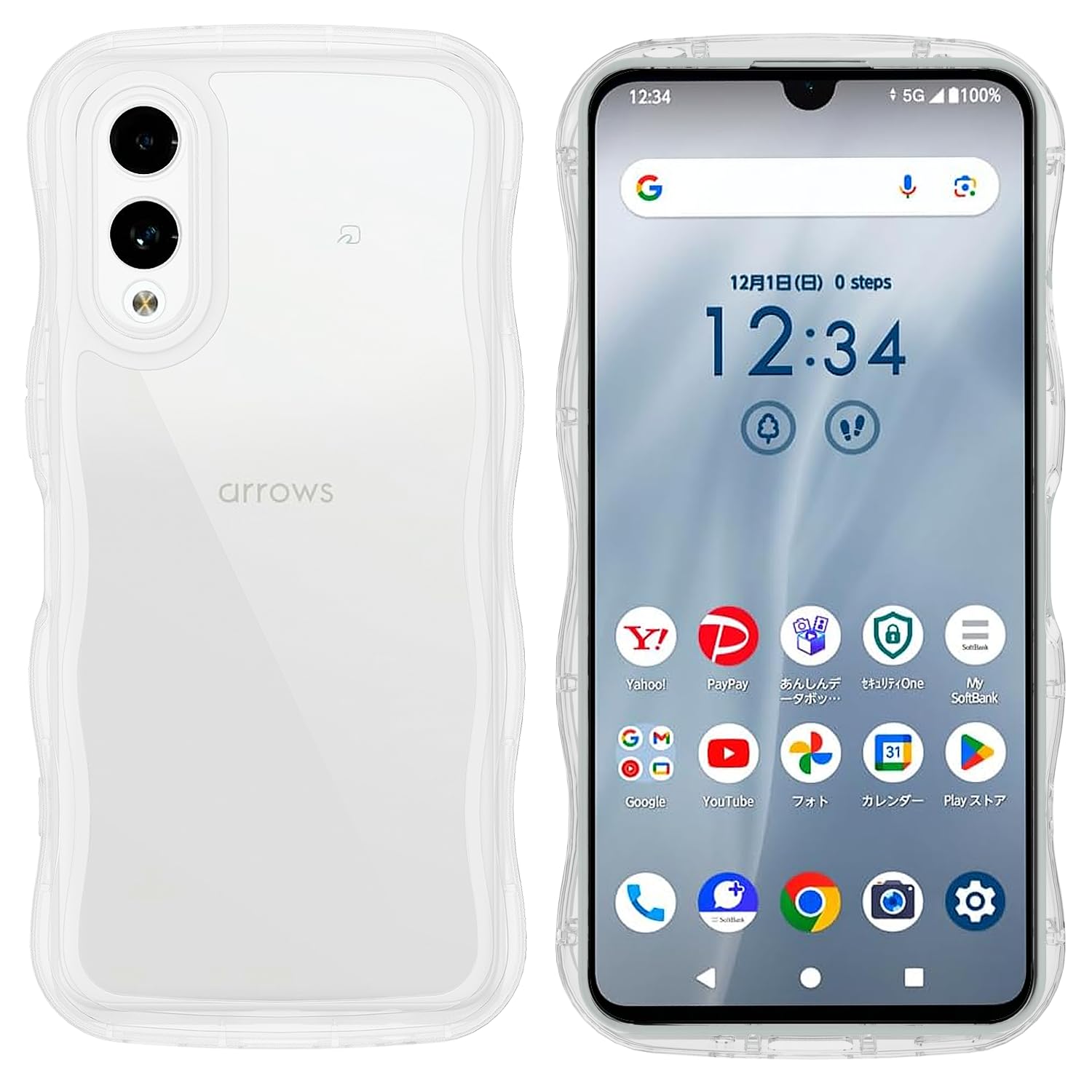 【Newnugds】Arrows We2 F-52E FCG02 ケース 韓国 おしゃれ シンプル 波状エッジ アローズ WE2 ソフト TPU うねうね 純透明 創意 超軽量 薄型 スマホケース 黄ばみなし 指紋防止 擦り傷防止 全面保護 衝撃吸収 ワイヤレス充電対応 ストラップホール付き-クリア
