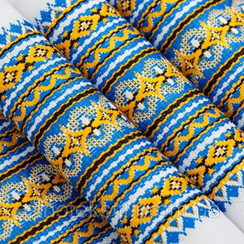ST PATRICK'S DAY SALE Decorative fabric with Ukrainian ornament Tablecloth WEdding ethnic White with Blue yellow 300x150 cm/118"x59"
