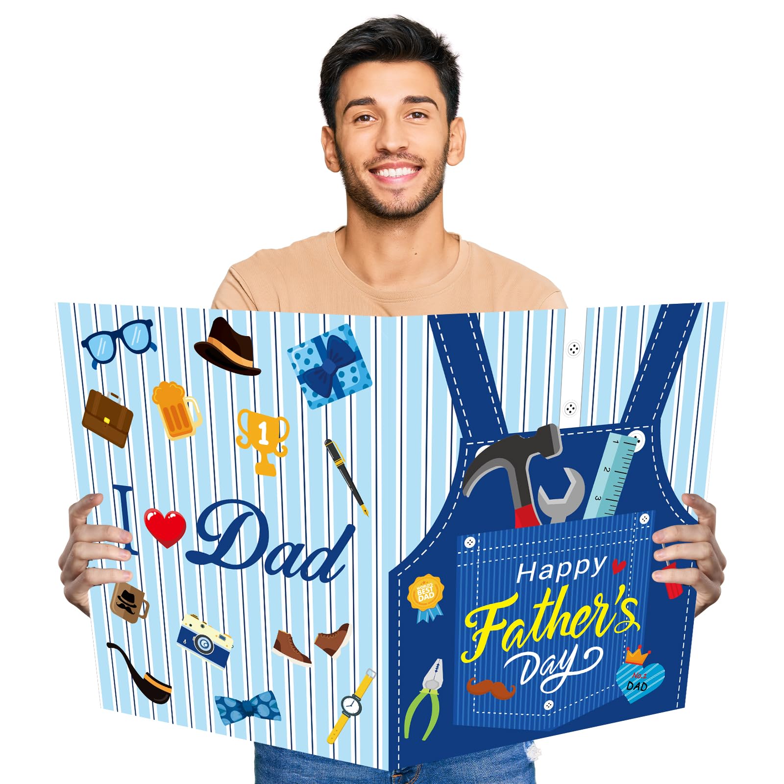 Hinsly Large Happy Father's Day Greeting Card with Envelope 22 x 14 Inch, Huge Card Good Luck Gift Office for Father, Giant Jumbo Guest Book,