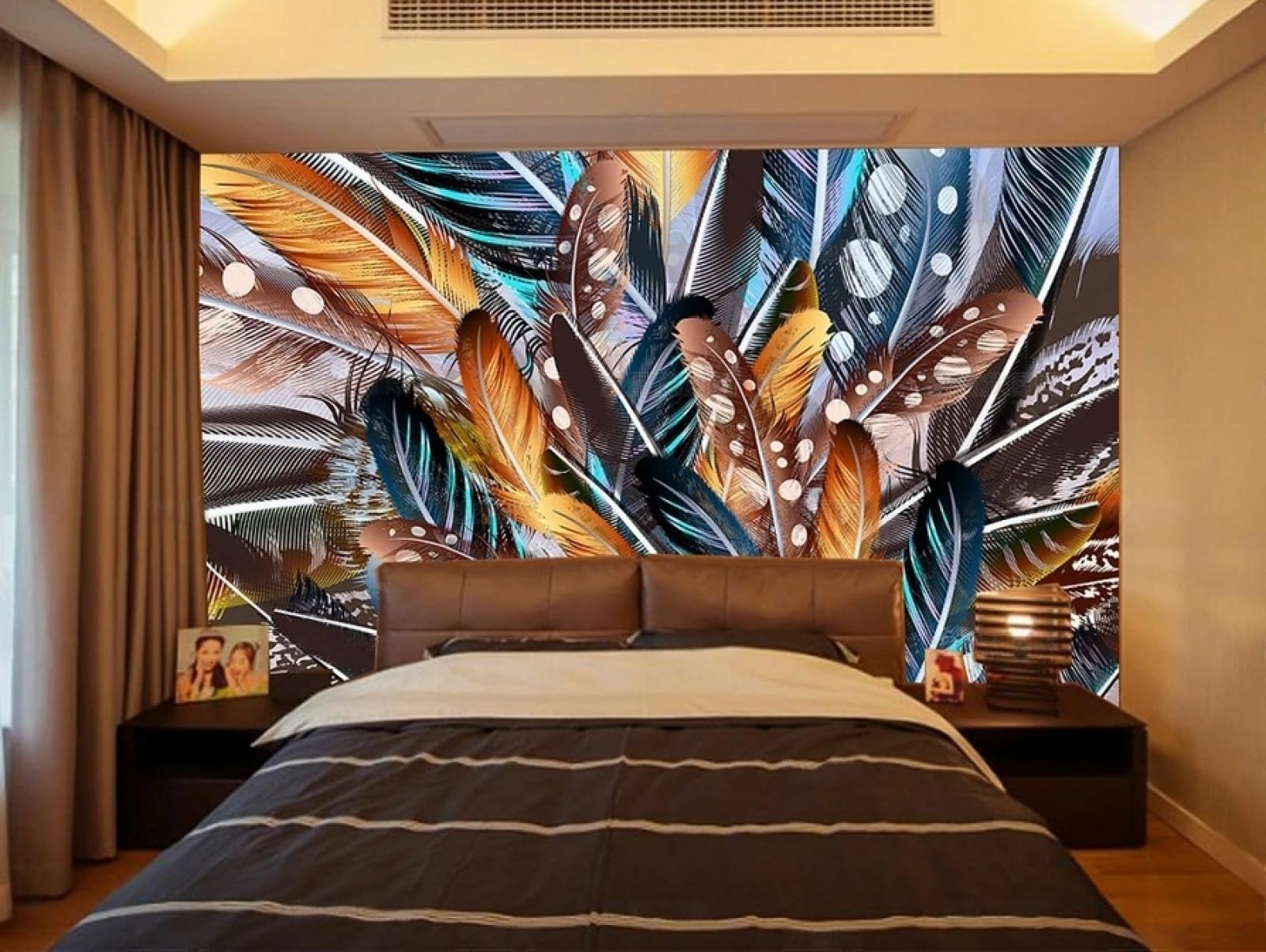 Carta da Parati Panoramica Intissato Colorato,Piume,Arte Wallpaper per Camera da Letto, Soggiorno 300x210cm