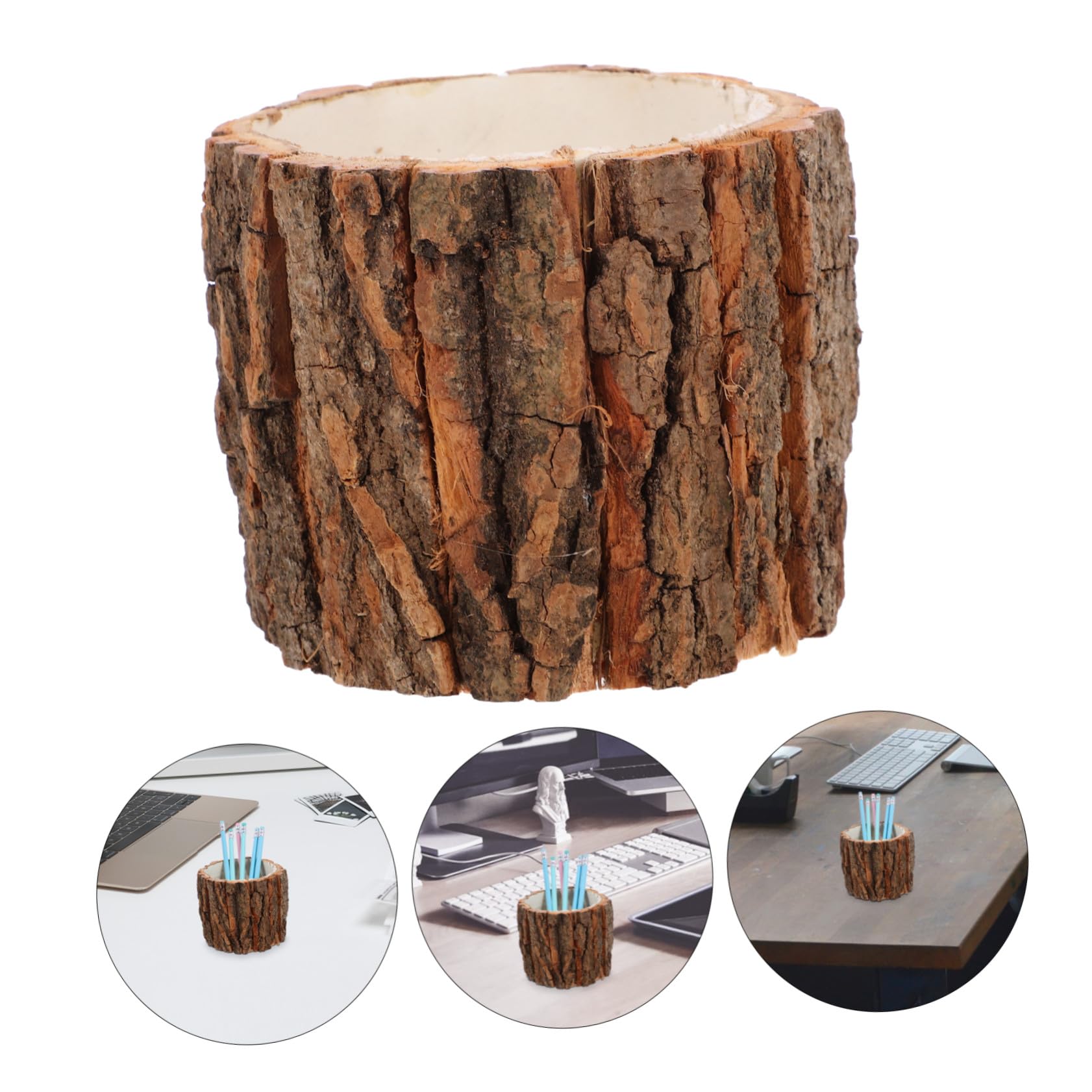 DOITOOL 4 Großer Kapazitäts Schreibtisch Stifthalter aus Naturholz Vielseitiger Organizer für Büro und Zuhause Dekorativer Vintage Stiftehalter für Kugelschreiber Pinsel und Kosmetik