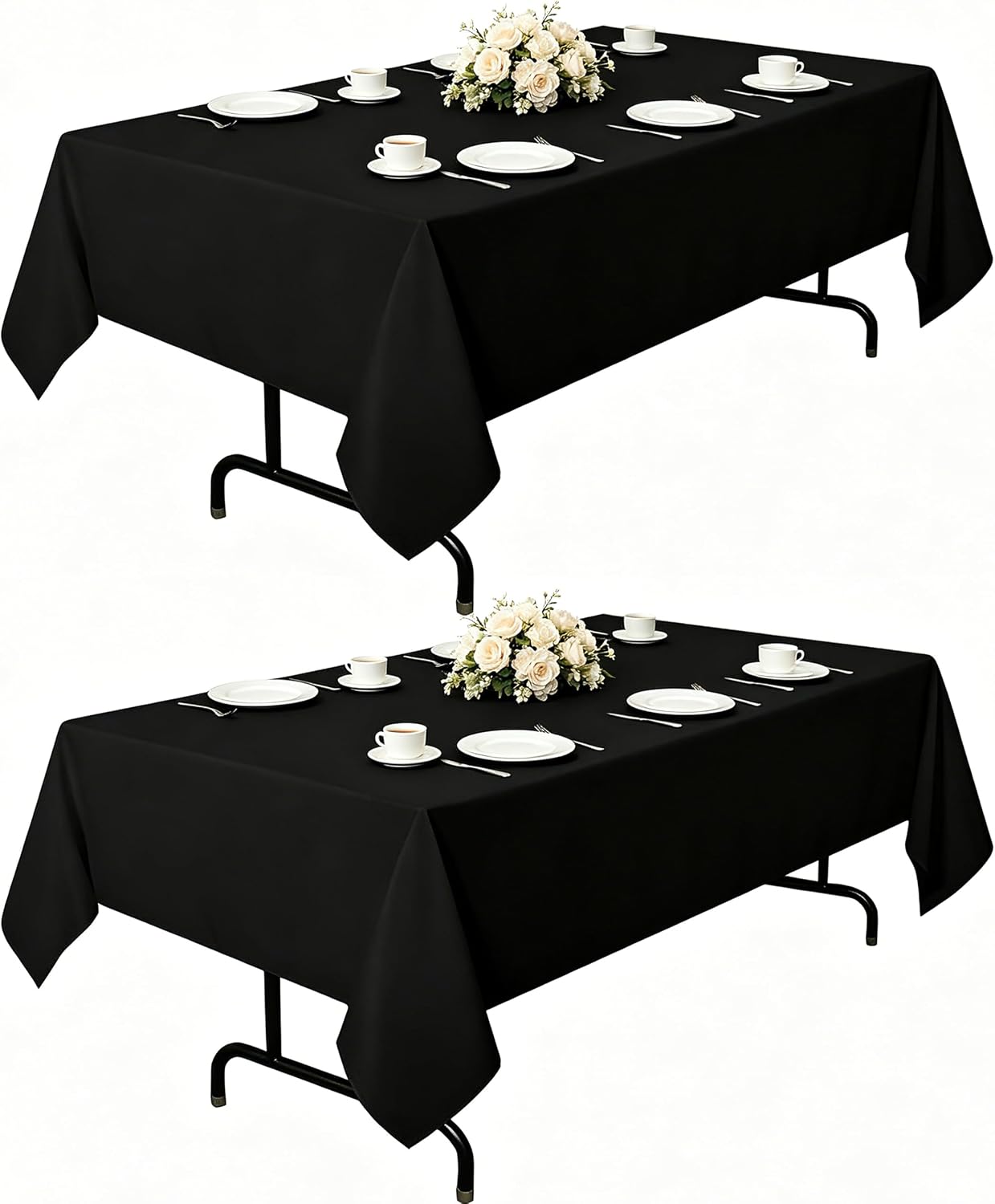 Kachanaa 2 Pack Black Rectangle Table Cloth 60 X 102 Inch Suitable For 6 Foot Rectangle Tables Wrinkle Resistant Washable Polyester Table Cover For Dining,Wedding Party Banquet And Camping