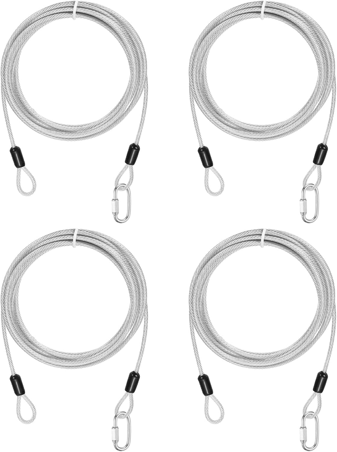 PATIKIL Security Cable Lock (1/8" Dia 9.8ft, Clear)(4 Set) Vinyl Coated 304 Stainless Steel Double Loop Flexible Wire Rope Safety Cable with Quick Links Locking Connectors