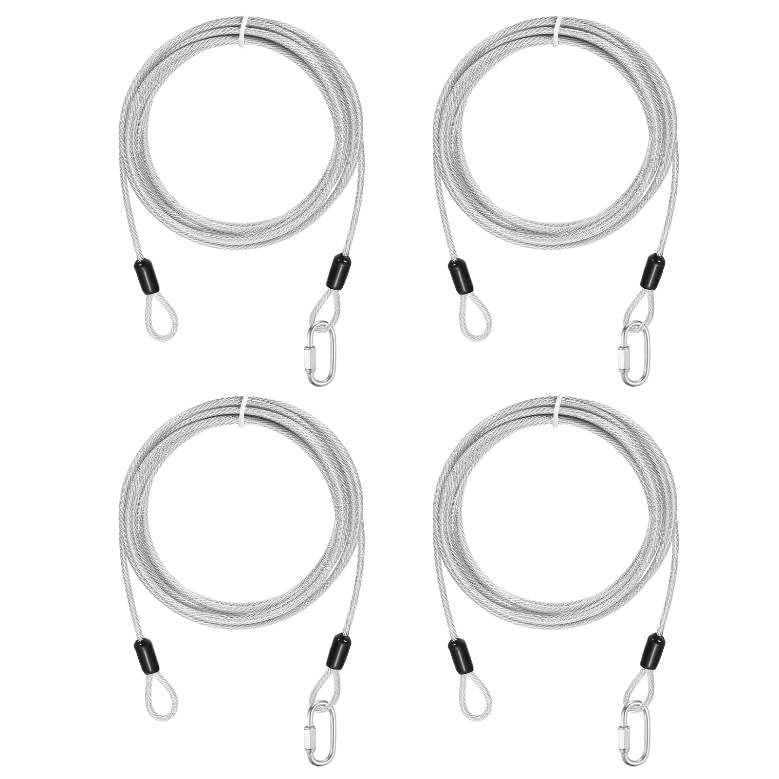 PATIKIL Security Cable Lock (3mm x 3 Meters, 9.8ft, Clear)(4 Set) Vinyl Coated 304 Stainless Steel Double Loop Flexible Wire Rope Safety Cable with Quick Links Locking Connectors