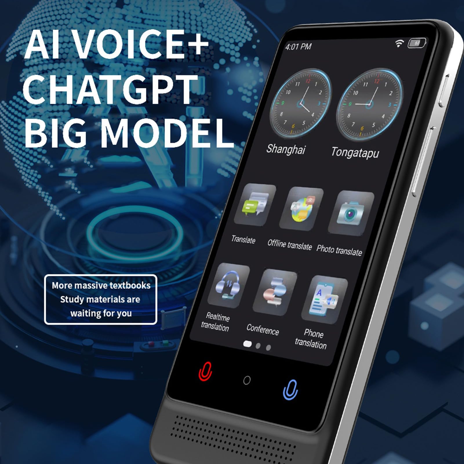 AI-Sprachübersetzergerät, Unterstützt Chat GPT, OCR-Bilderkennung, Voice Instant Two Way 137-Sprachübersetzer, für Geschäftsreisen