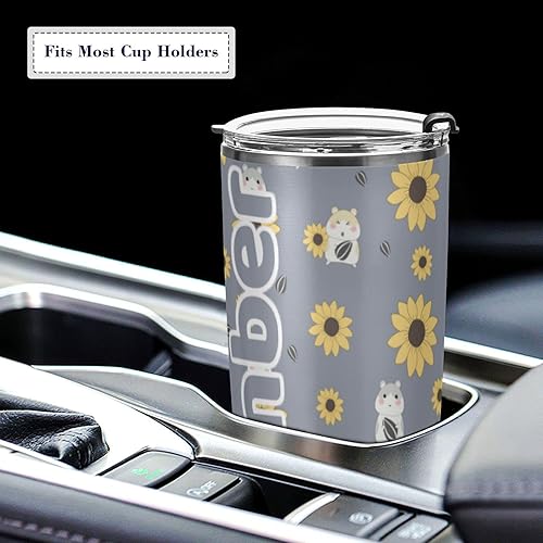 Miniatura 5 de Lindo vaso aislado de hámster con tapa y pajita, de acero inoxidable, doble pared al vacío, taza de café, taza de viaje, 20 onzas, mantiene el frío