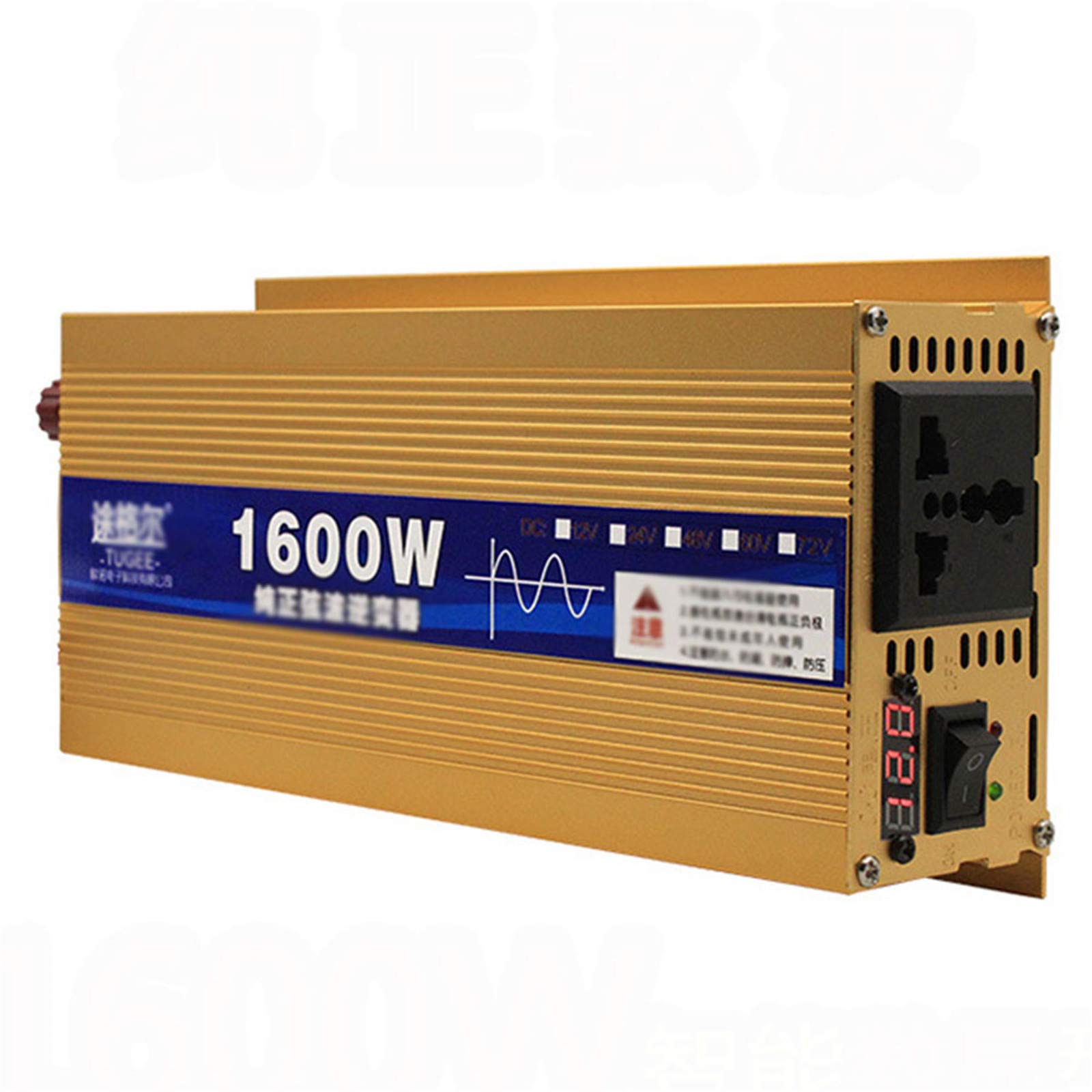 GRTBNH 1600W Pure Sine Wave Inverter DC 12V/24V/48V/60V/72V to AC 220V Car Inverter with Smart Digit