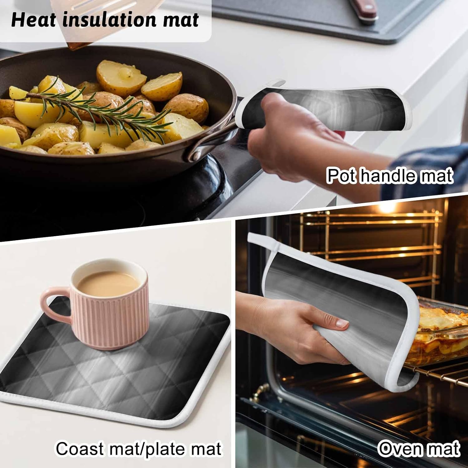 Black Grey Ombre Pot Holders for Kitchen Heat Insulation, Modern Farmhouse Gradients Abstract Potholders Hot Pads with Hanging Loop, Washable Oven Mitts Pot Holder Trivet for Cooking Baking 5 Pack