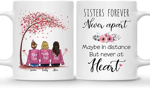 Miniatura 38 de Gossby Taza de café personalizada para hermana, regalo personalizado de 3 hermanas con diseño, nombre, cumpleaños, Navidad, amistad con temática 3