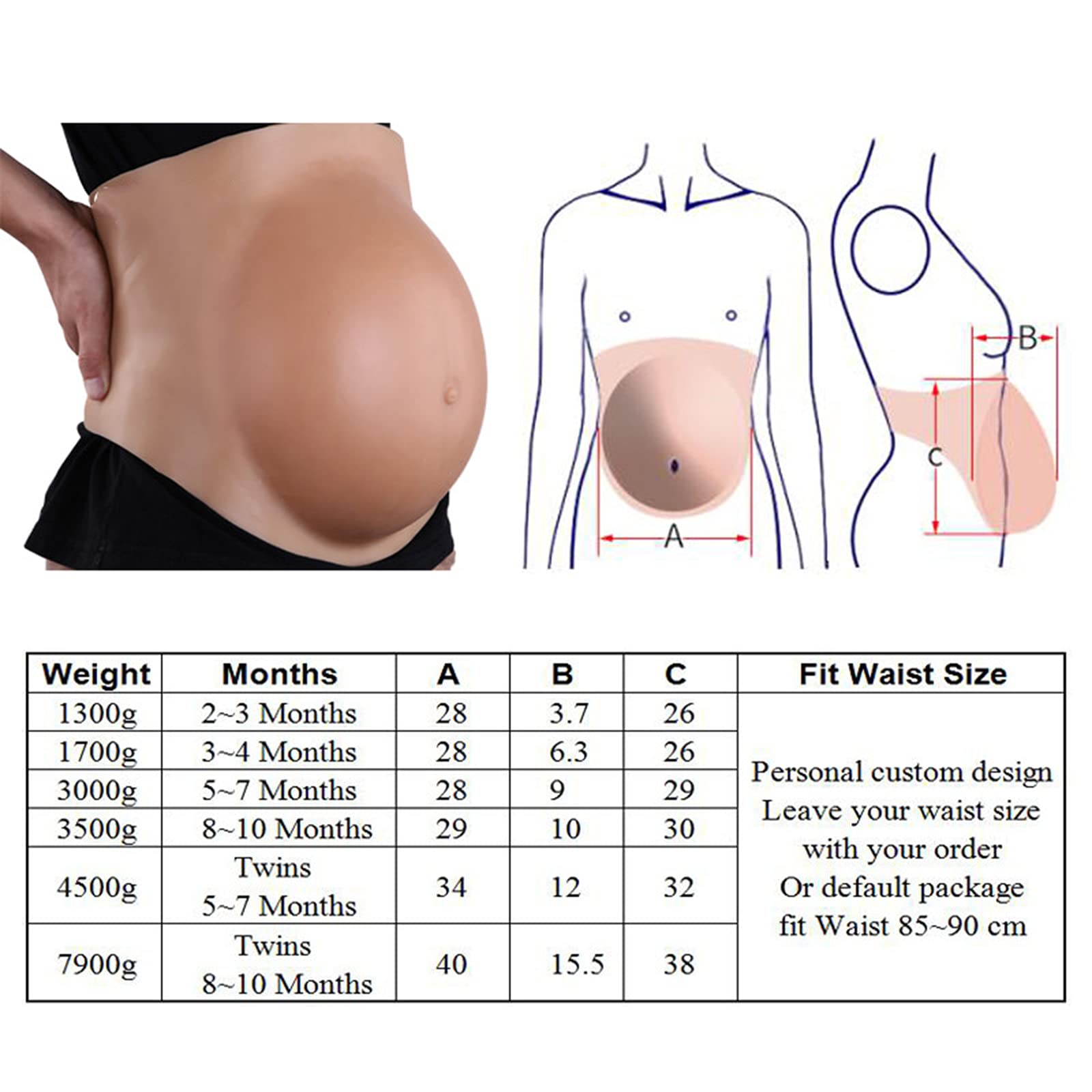 XSWL Silikonowy sztuczny brzuch nrtificial Baby Brzuch Realistyczny sztuczny guz w ciąży do opatrunku krzyżowego aktor model kobiety macierzyństwo rekwizyty