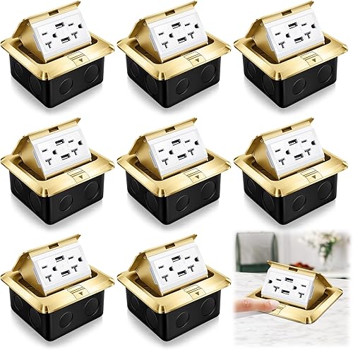 Miniatura 8 de Hoolerry Paquete de 2 cajas de salida de suelo desplegables impermeables con cargador USB de 4.2 A, 20 amperios, resistente a la intemperie, toma de