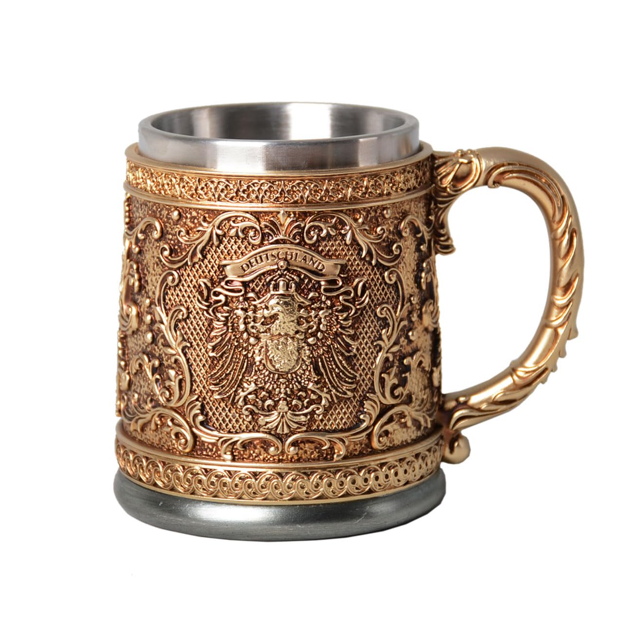 HAUCOZE Kufel do piwa z kubkiem ze stali nierdzewnej, kubek do piwa z uchwytem, kubek do piwa z uchwytem, dla mężczyzn, na Oktoberfest, prezent dla ojca, wzór godła Niemiec, 450 ml