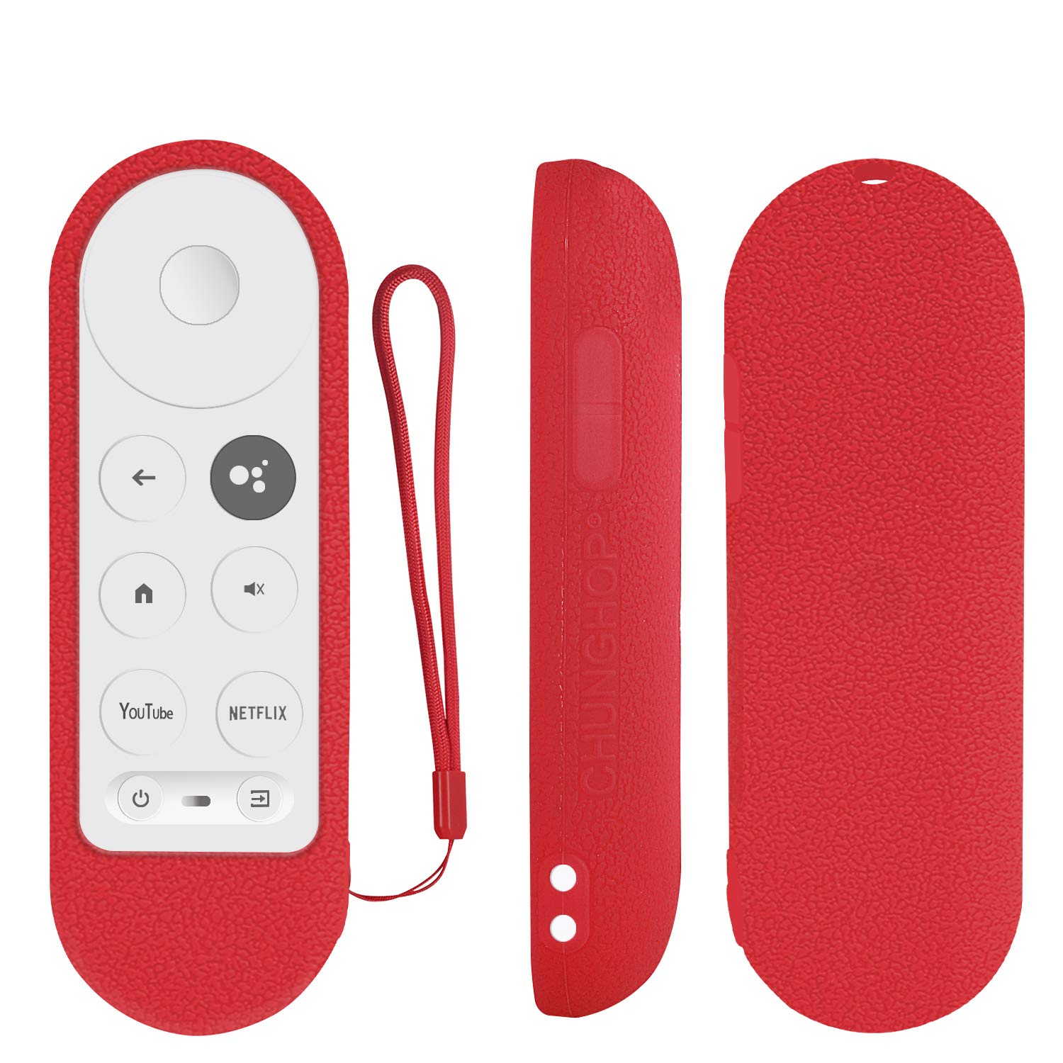 Protective Silicone Remote Case for Chromecast with Google TV 2020 Voice Remote Control, Skin-Friendly Protective Cover for 2020 Chromecast Voice Remote, Shockproof Washable Cover with Loop-Red