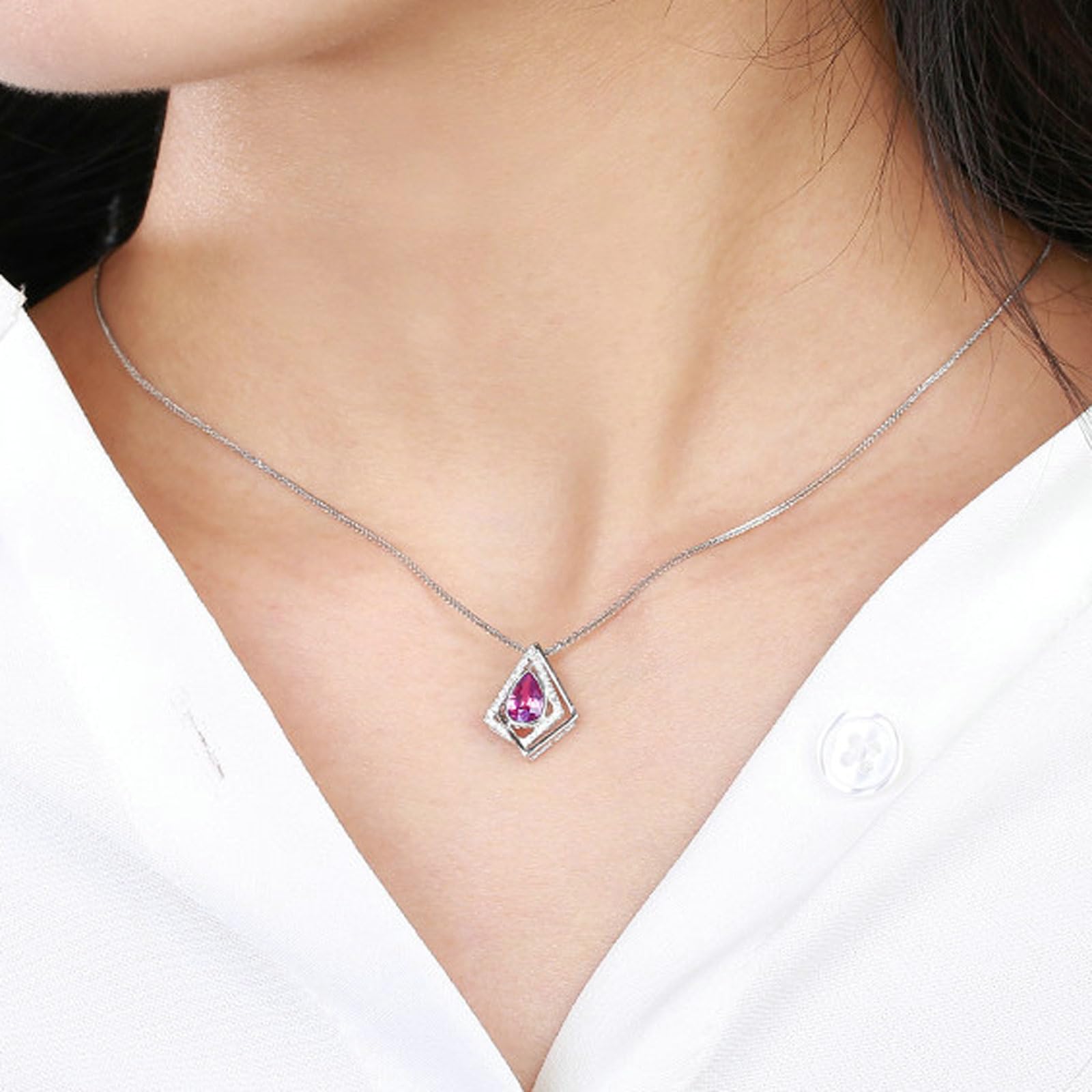 Collar de oro blanco 375 585 750 geometría con zafiro rosa de 0,75