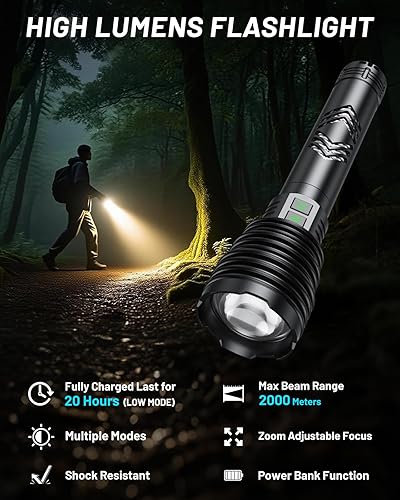 Miniatura 2 de Potentes linternas de 600000 lúmenes altos, batería de 10000 mAh  6 modos con carga rápida, linterna recargable súper brillante IP67 impermeable y