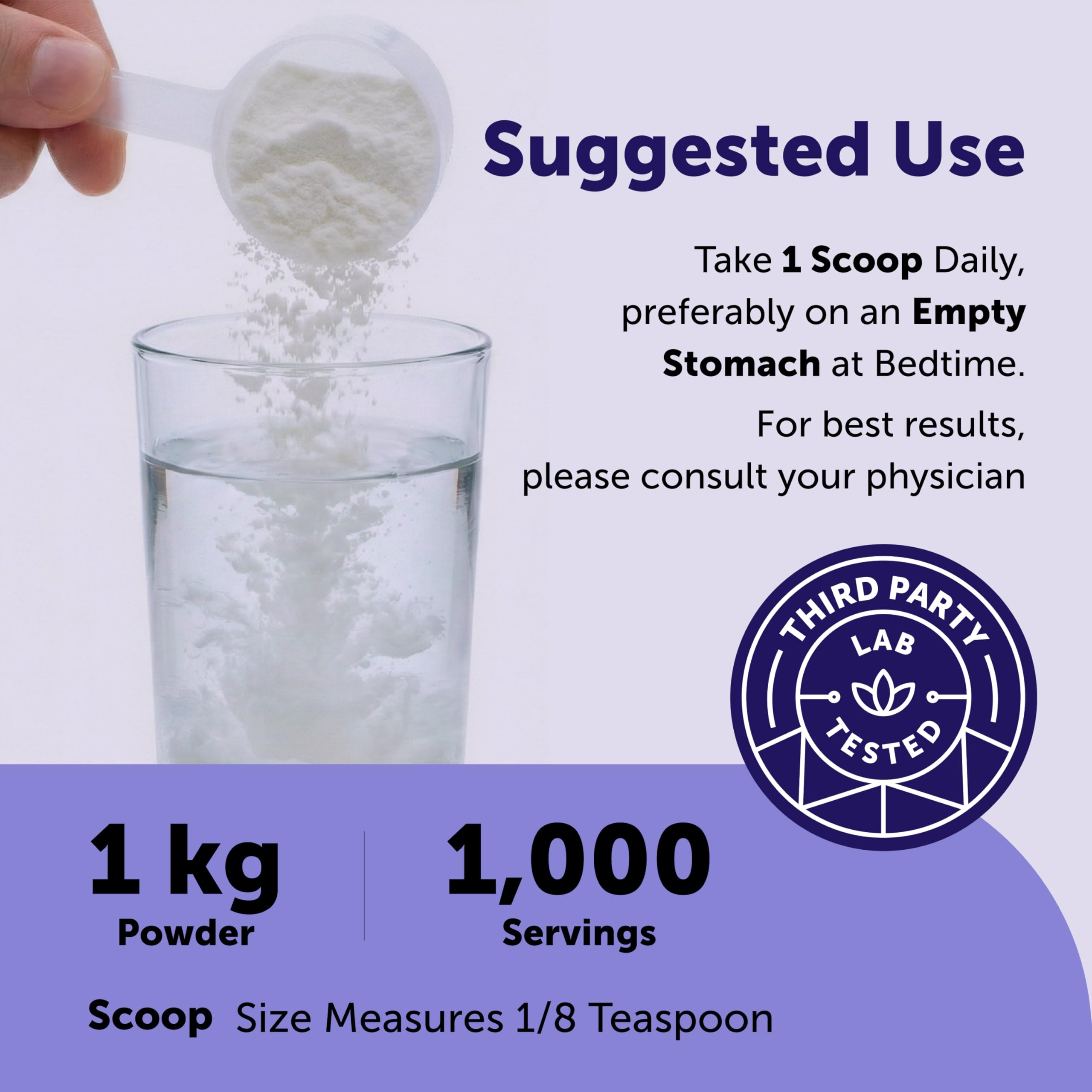 Micro Ingredients Glycine Powder, 1KG (2.2 Pounds), Glycine 1000mg Per Serving, Water Soluble and Product of USA — Amazon image 4