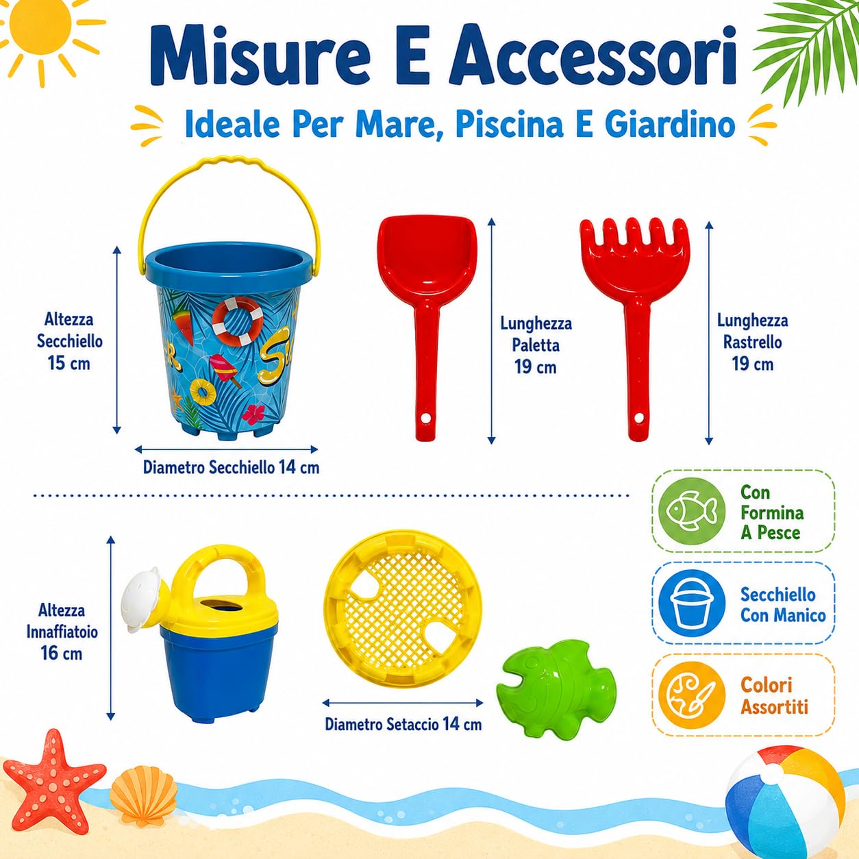 Secchiello e Paletta Bambini Secchiello Spiaggia con Paletta Rastrello Innaffiatoio Formina Setaccio Set Mare Giochi Spiaggia Giochi Sabbia Gioco Mare Giocattoli Sabbbiera per Bambini Multicolore (a)
