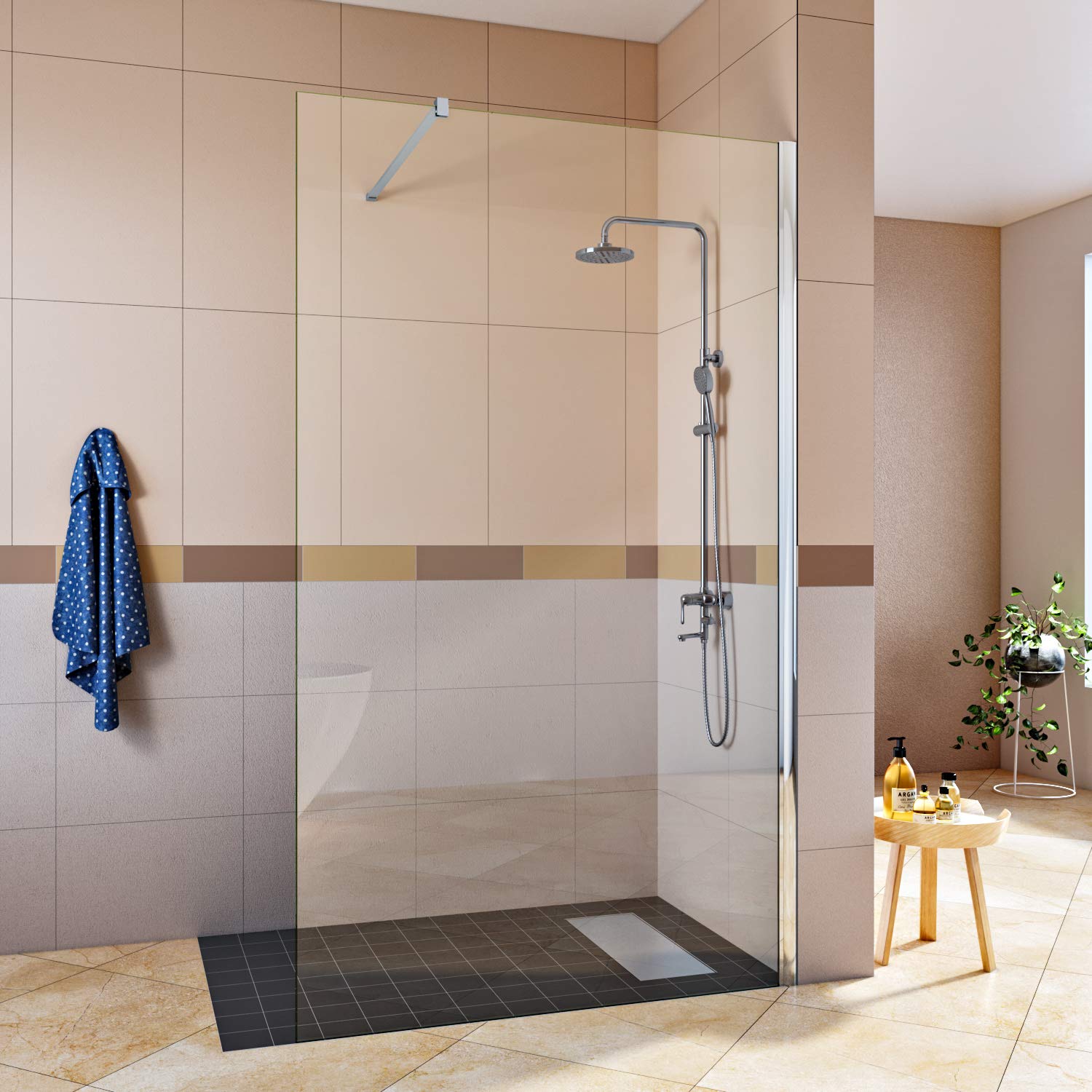 SIRHONA Porte de Douche Coulissante 90x200 cm, Verre Trempé 8mm Transparent, Isolation Thermique, Étanche, Barre en Acier Inoxydable, Montage Murale Réglable -15mm, Design Moderne pour Salle de Bain