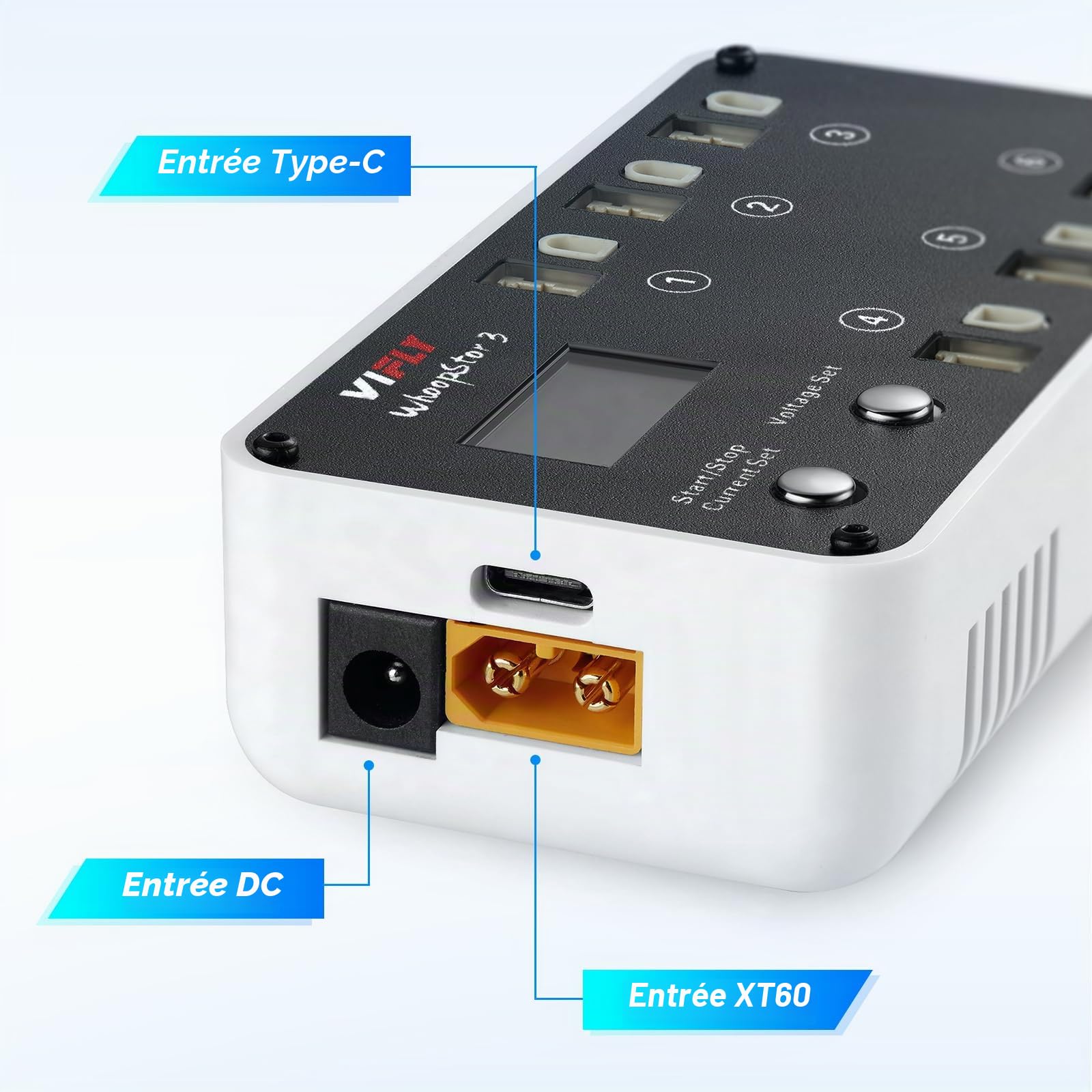 VIFLY WhoopStor V3 1S LiPo Chargeur et déchargeur de Batterie avec écran LCD Tiny Whoop Chargeur avec connecteurs PH2.0 et BT2.0