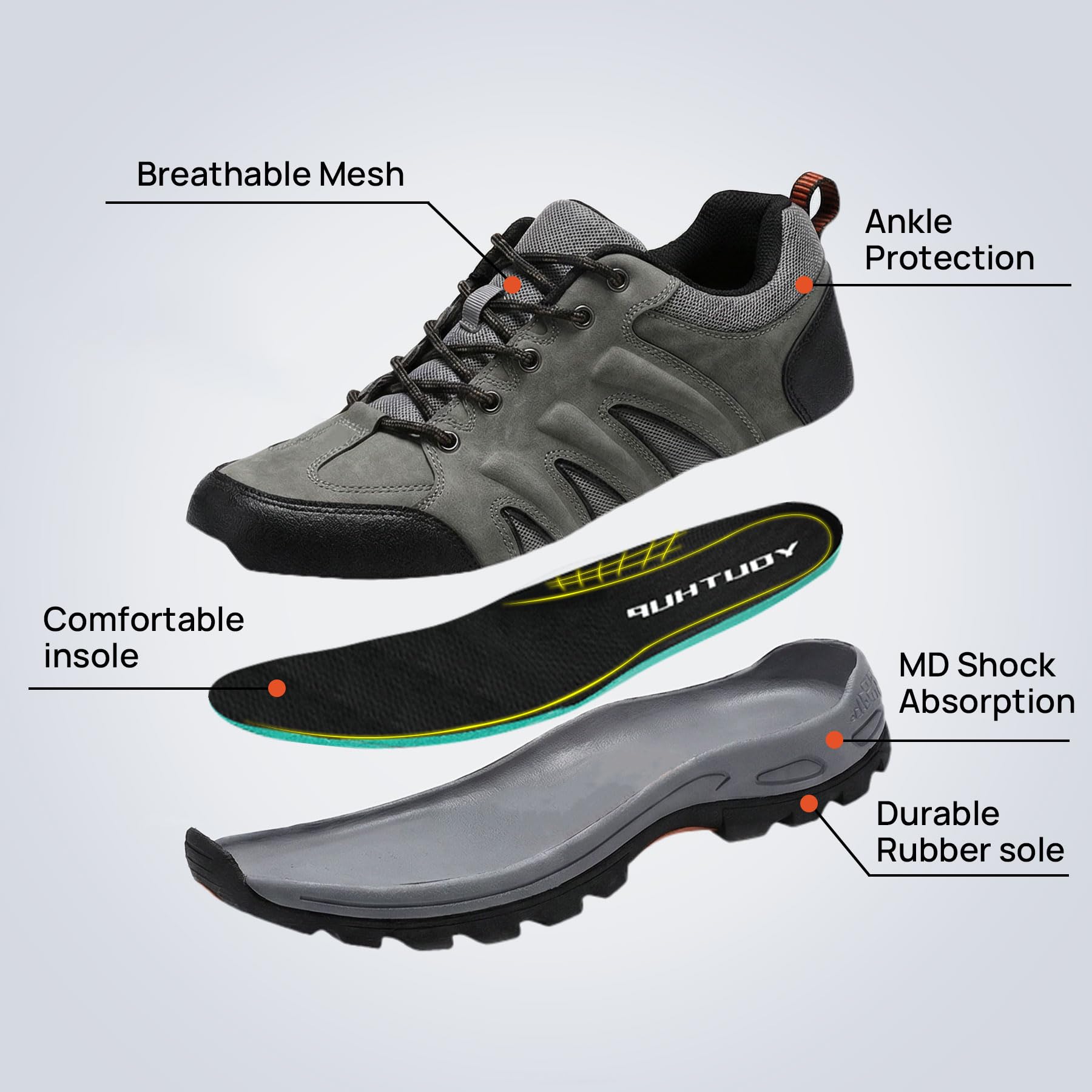 YOUTHUP Hommes Chaussures de Randonnée D'extérieur Antidérapantes et Respirantes Chaussure Basse pour Marche à Lacets Mode