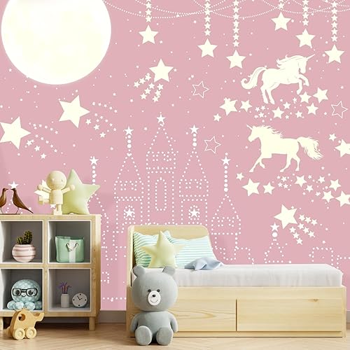 Miniatura 2 de Calcomanía de pared que brilla en la oscuridad, bonita decoración de estrella para dormitorio, decoración de techo de castillo de luna brillante